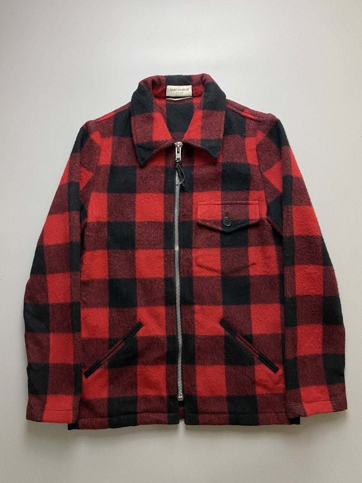 image of Saint Laurent By Hedi Slimane Black&red Checkered Jacket in Black Red, Men's (Size Small)