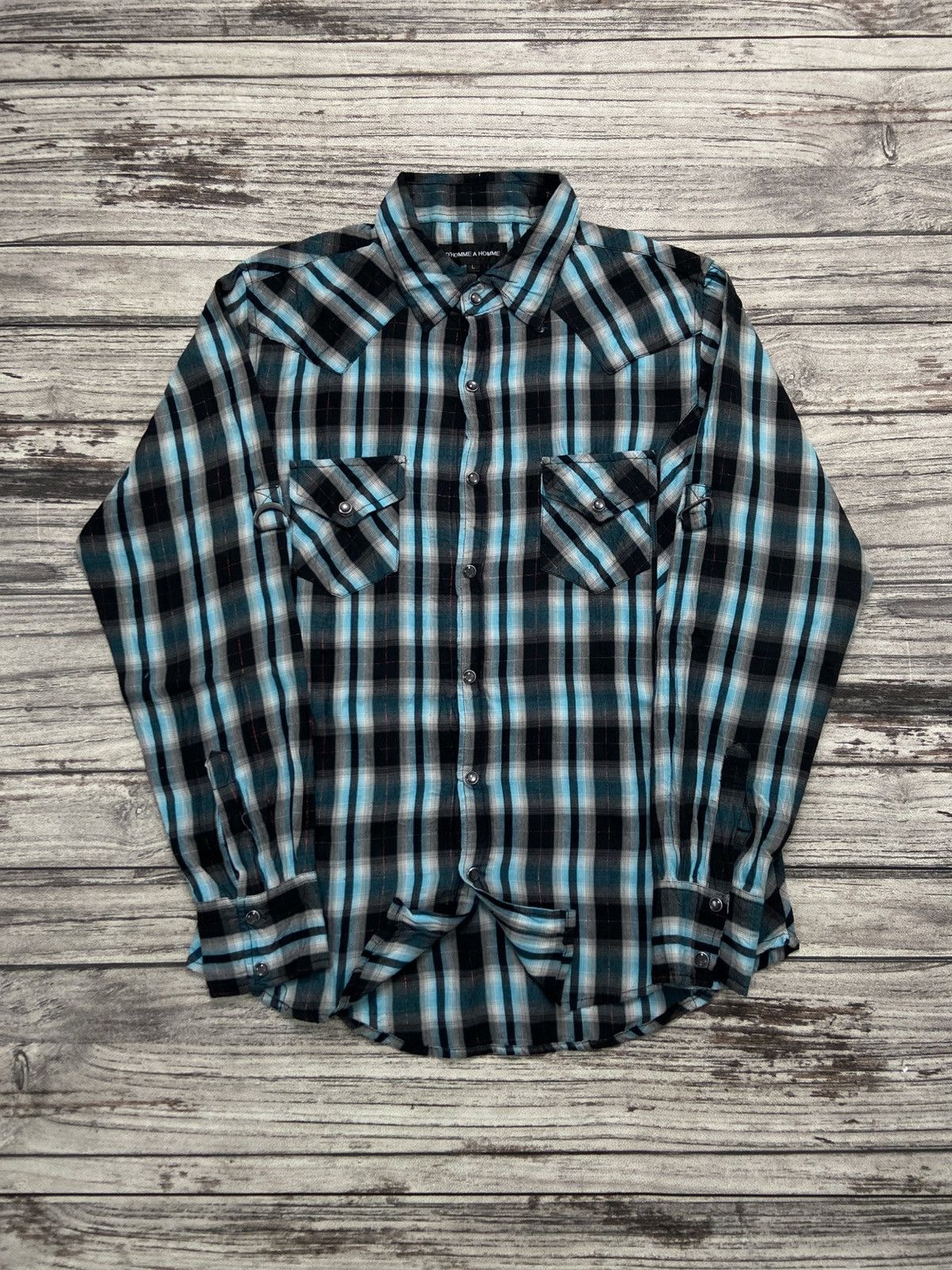 5351 POUR LES HOMMES × Issey Miyake × Le Grande Bleu (L.G.B.) 🔥 D’HOMME A HOMME 🔥 2000s Sheer Plaid Shirt Size US L / EU 52-54 / 3 - 5 Thumbnail