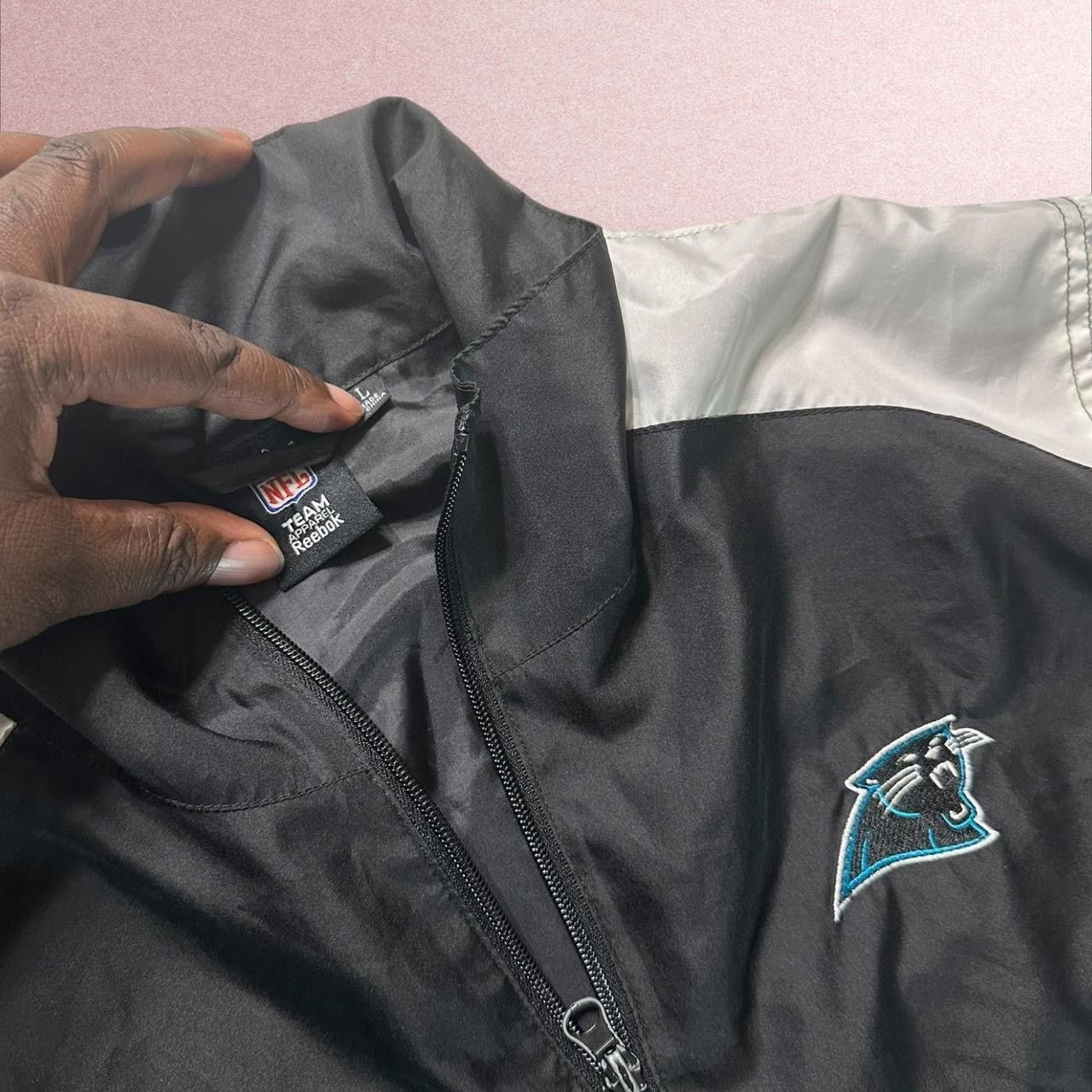 Reebok Vtg Carolina Panthers Jacket Mens Large Black Grey NFL 90s Size US L / EU 52-54 / 3 - 2 Thumbnail