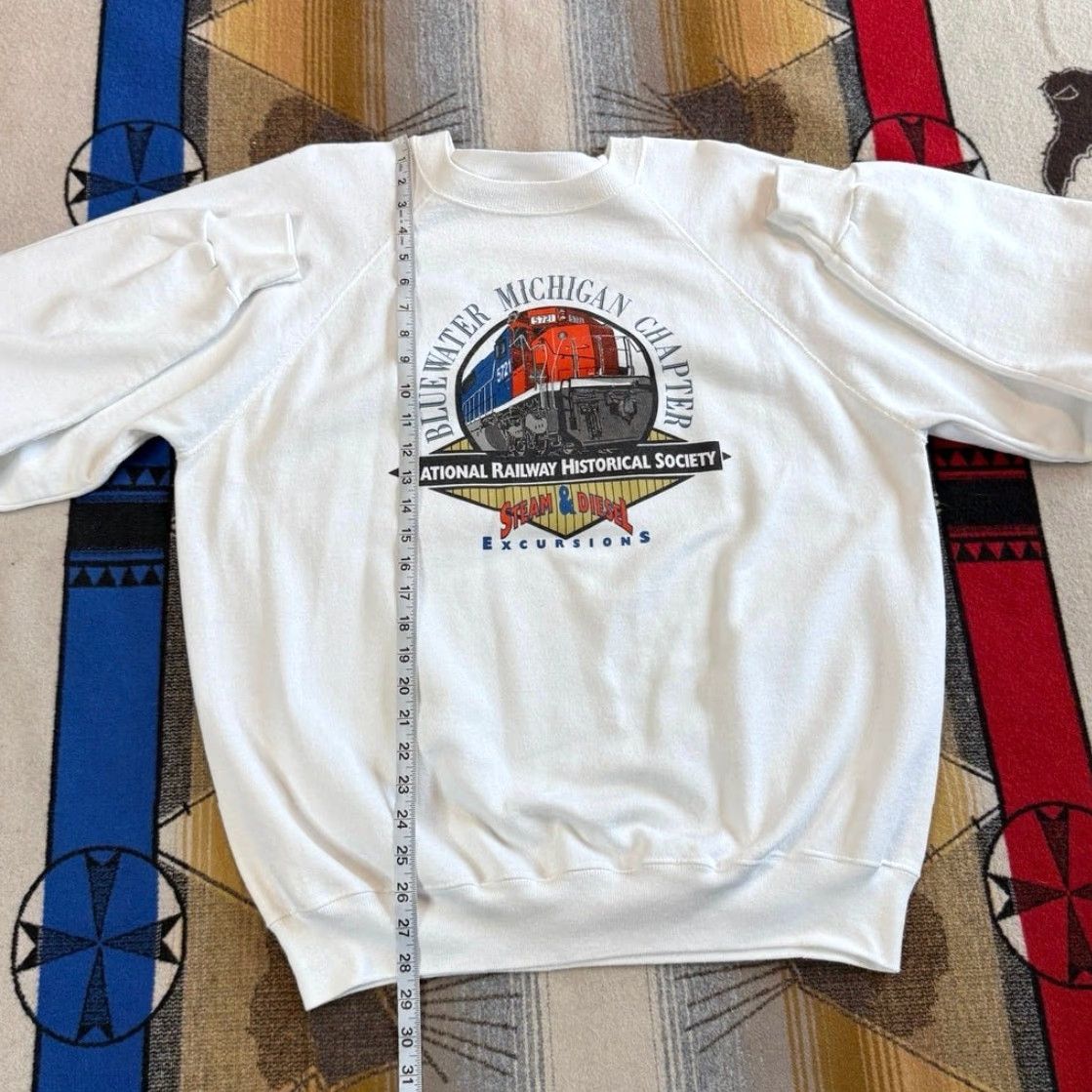Hanes VINTAGE National Railway Historical Society Train Crewneck Sweatshirt XL Men Crew Neck 90s Trains Solid White Pullover Size US XL / EU 56 / 4 - 6 Thumbnail