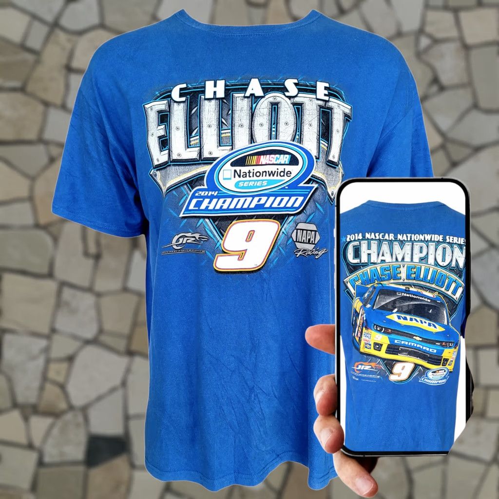 Chase Authentics Chase Authentics NASCAR Chase Elliott 2014 Nationwide Champion T-Shirt XL Blue Graphic Print Vintage Unisex Adults Short Sleeve Crew Neck Regular - Size US XL / EU 56 / 4 - 1 Thumbnail