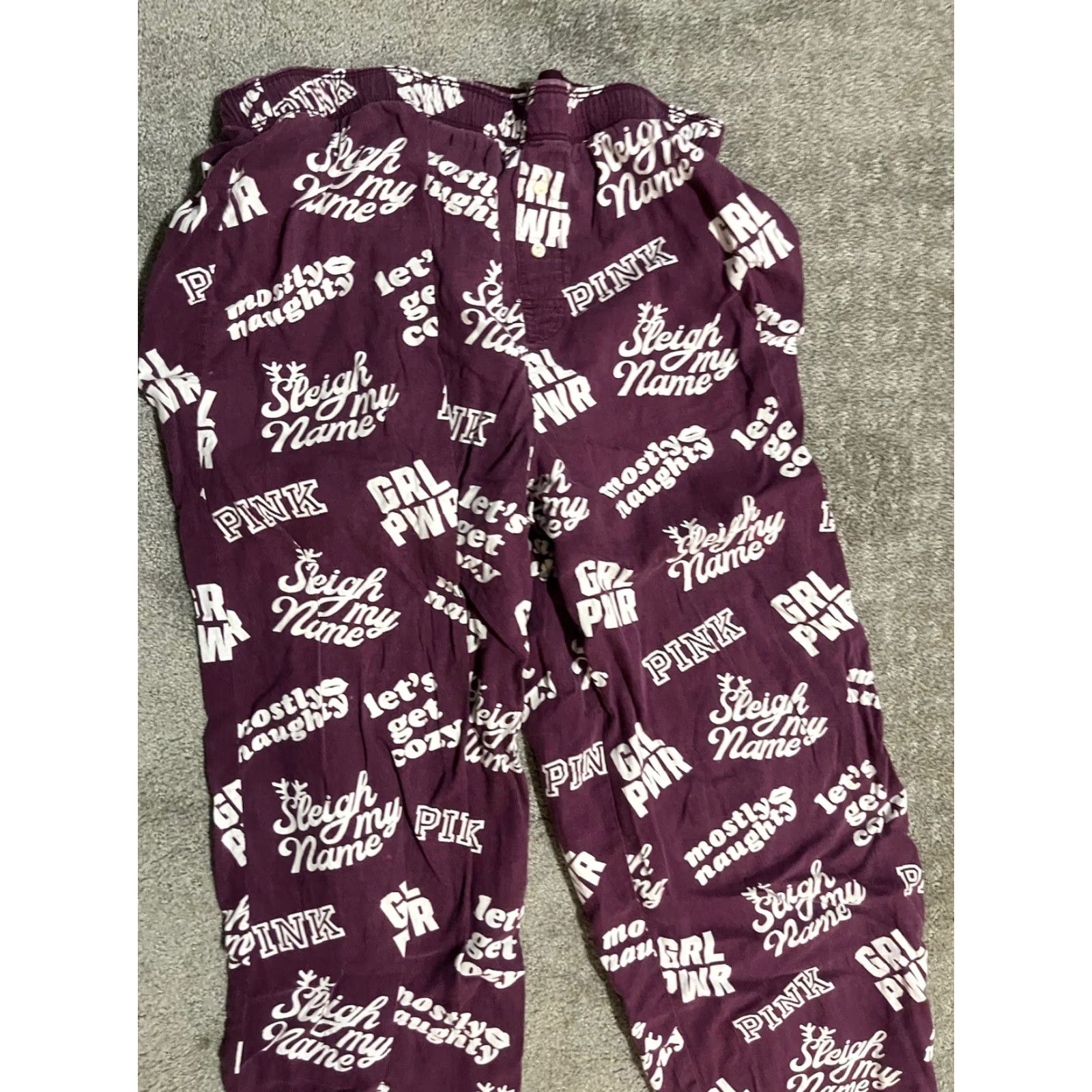 Victoria's Secret Victoria's Secret PINK Lounge Pants Christmas Burgundy Cotton Blend Medium Womens Size 32" / US 10 / IT 46 - 2 Thumbnail