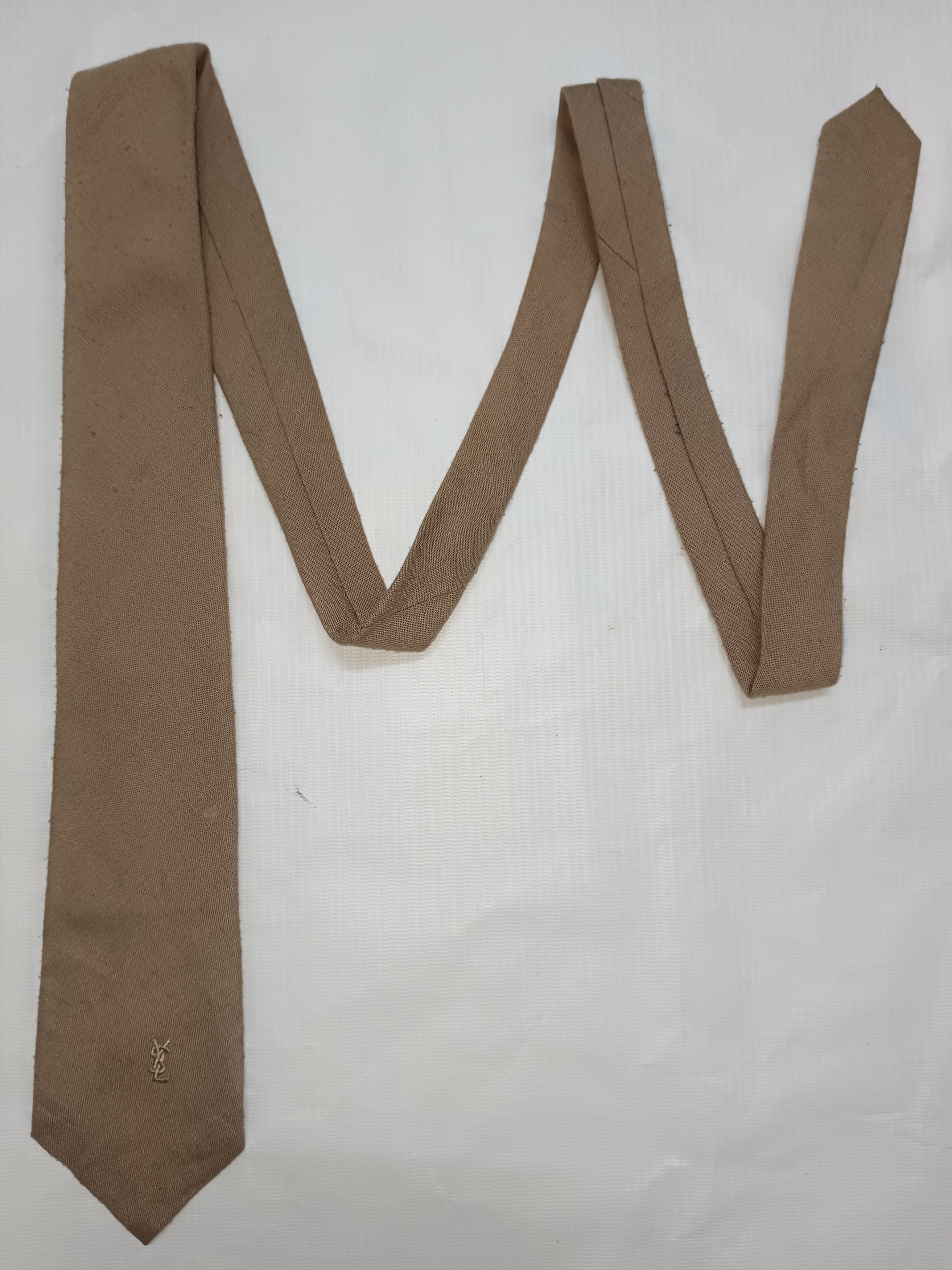 Vintage × Yves Saint Laurent YSL Yves Saint Laurent Vintage Camel Linen Wool Necktie Size ONE SIZE - 2 Thumbnail