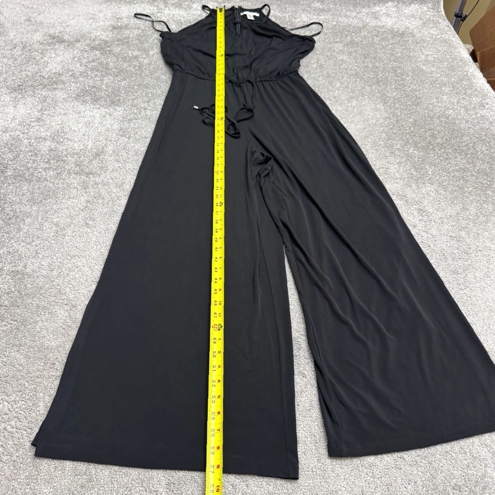 MAGGY LONDON VINTAGE? No — Maggy London Wideleg Jumpsuit Women 12 Black Side Slit Stretch Drawstring Halter Sleeveless Size 34" / US 12 / IT 48 - 6 Thumbnail