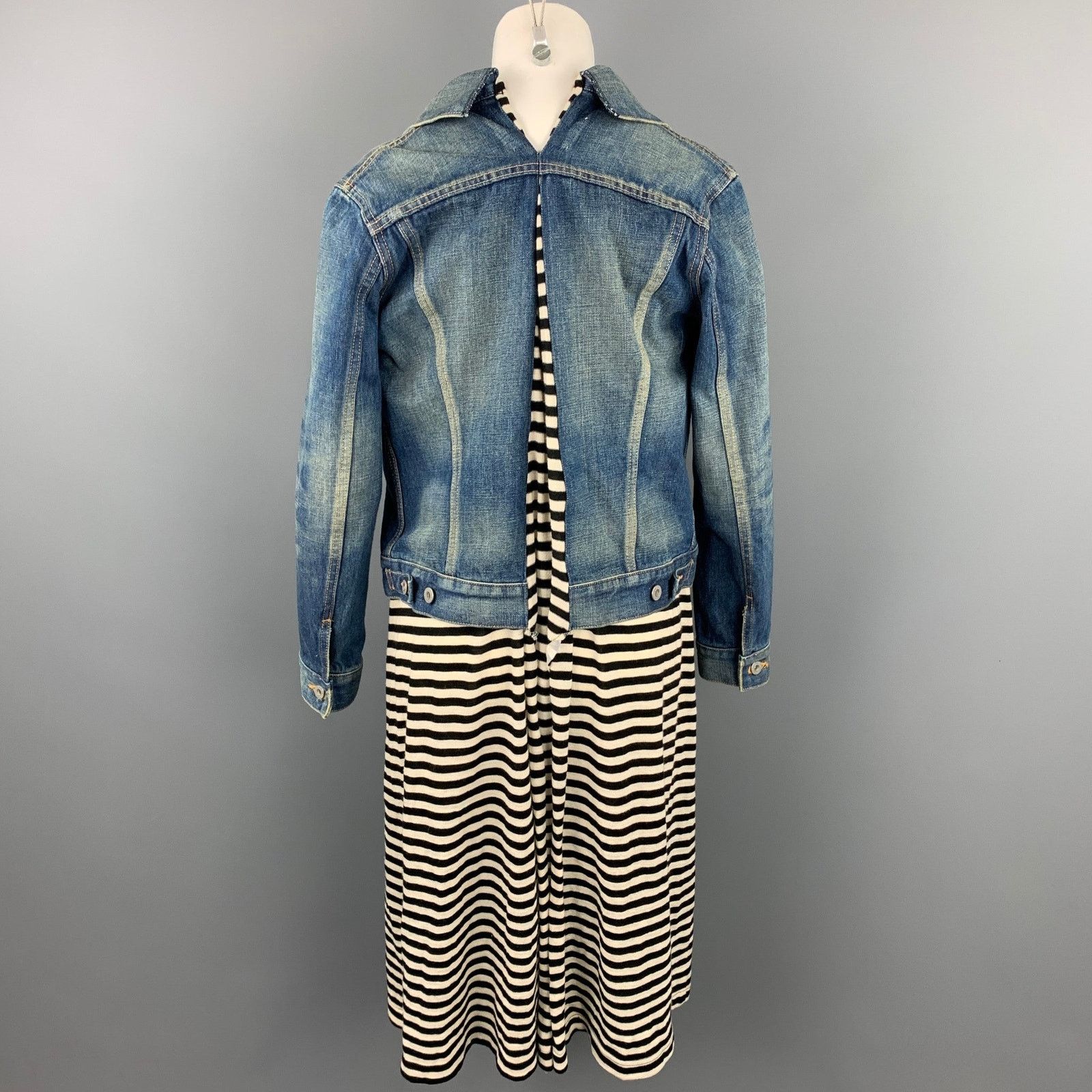 Junya Watanabe S Black & White Stripe Jersey Layered Denim Jacket Dress Size S / US 4 / IT 40 - 4 Thumbnail