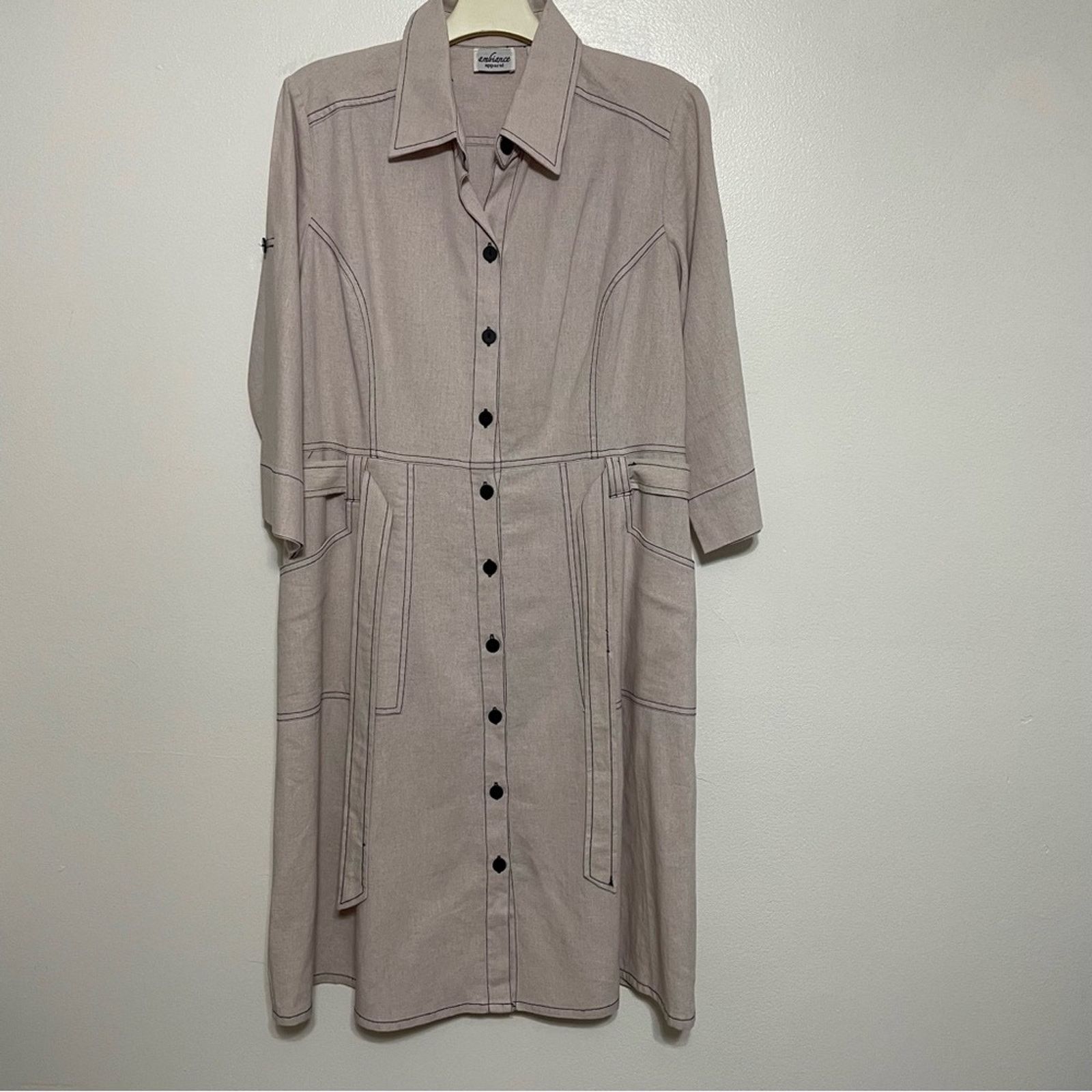 Other Ambiance Apparel Tan Linen Blend Shirt Dress 10 Size L / US 10 / IT 46 - 1 Thumbnail