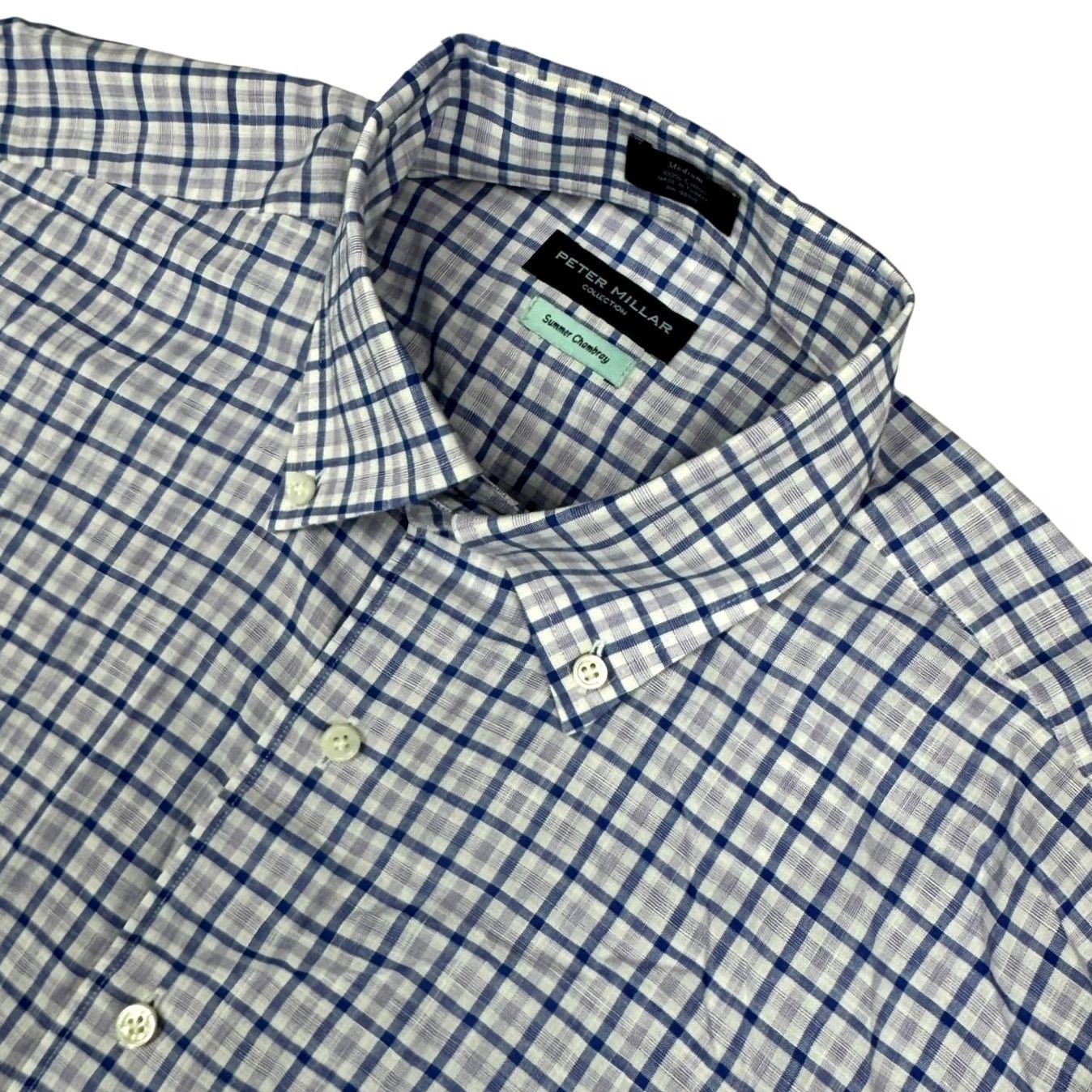Peter Millar Peter Millar Men's Cotton Summer Chambray L/S Button Shirt Blue Medium Size US M / EU 48-50 / 2 - 2 Thumbnail