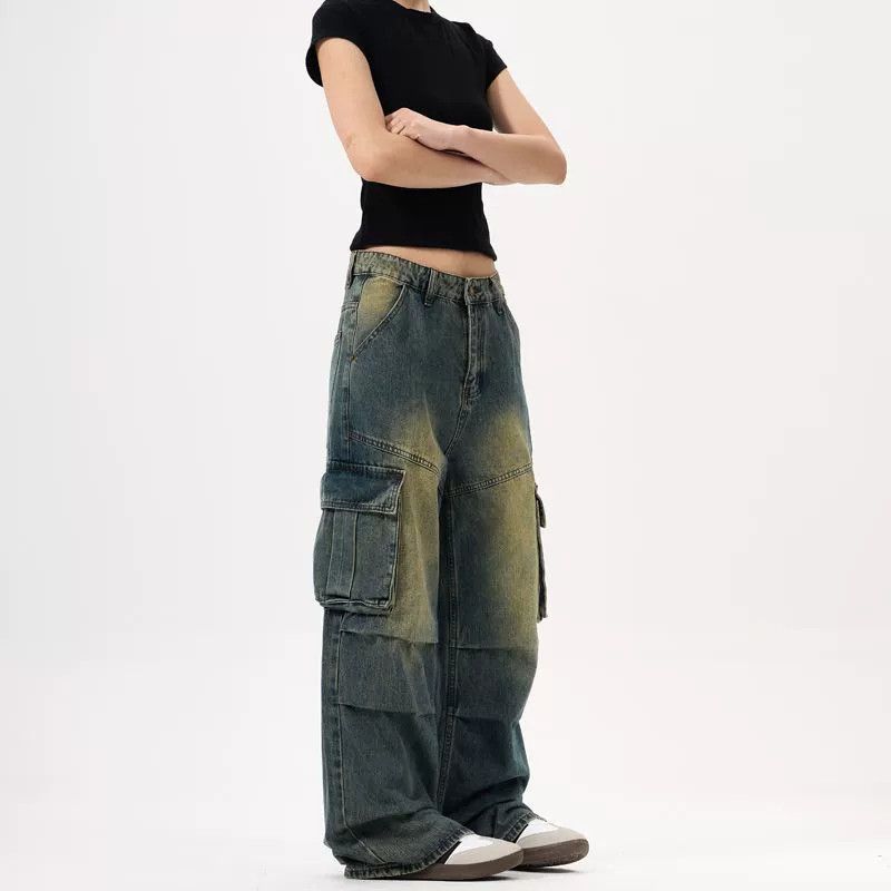 Vintage American retro multi-pocket baggy cargo jeans Size US 32 / EU 48 - 3 Thumbnail