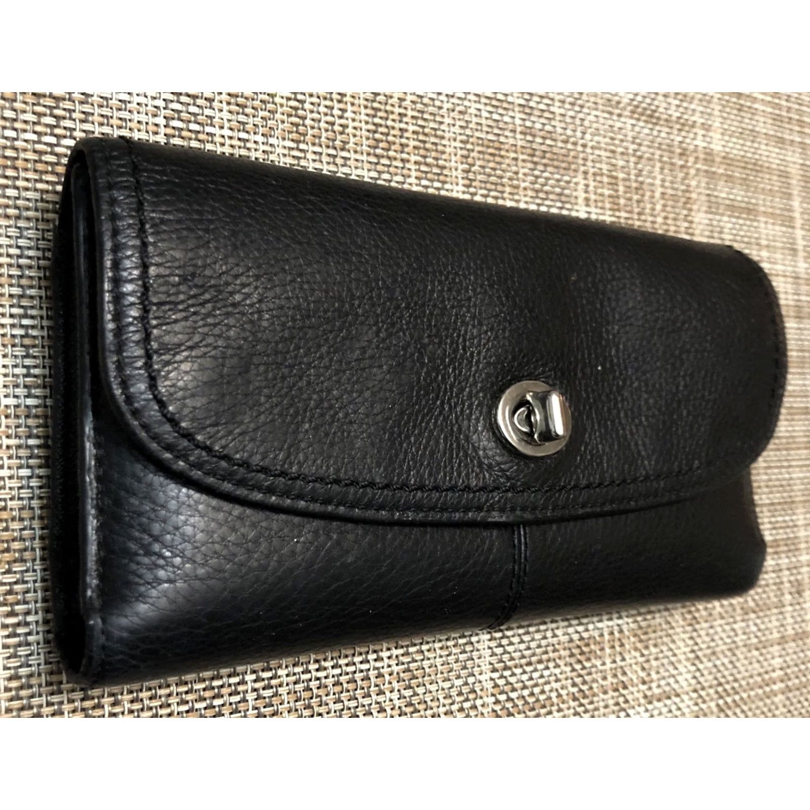 Coach VINTAGE Coach Leather Tri Fold Wallet Envelope Wallet Women Black Zipper Turn Lock Card Coin Pocket Size ONE SIZE - 3 Thumbnail
