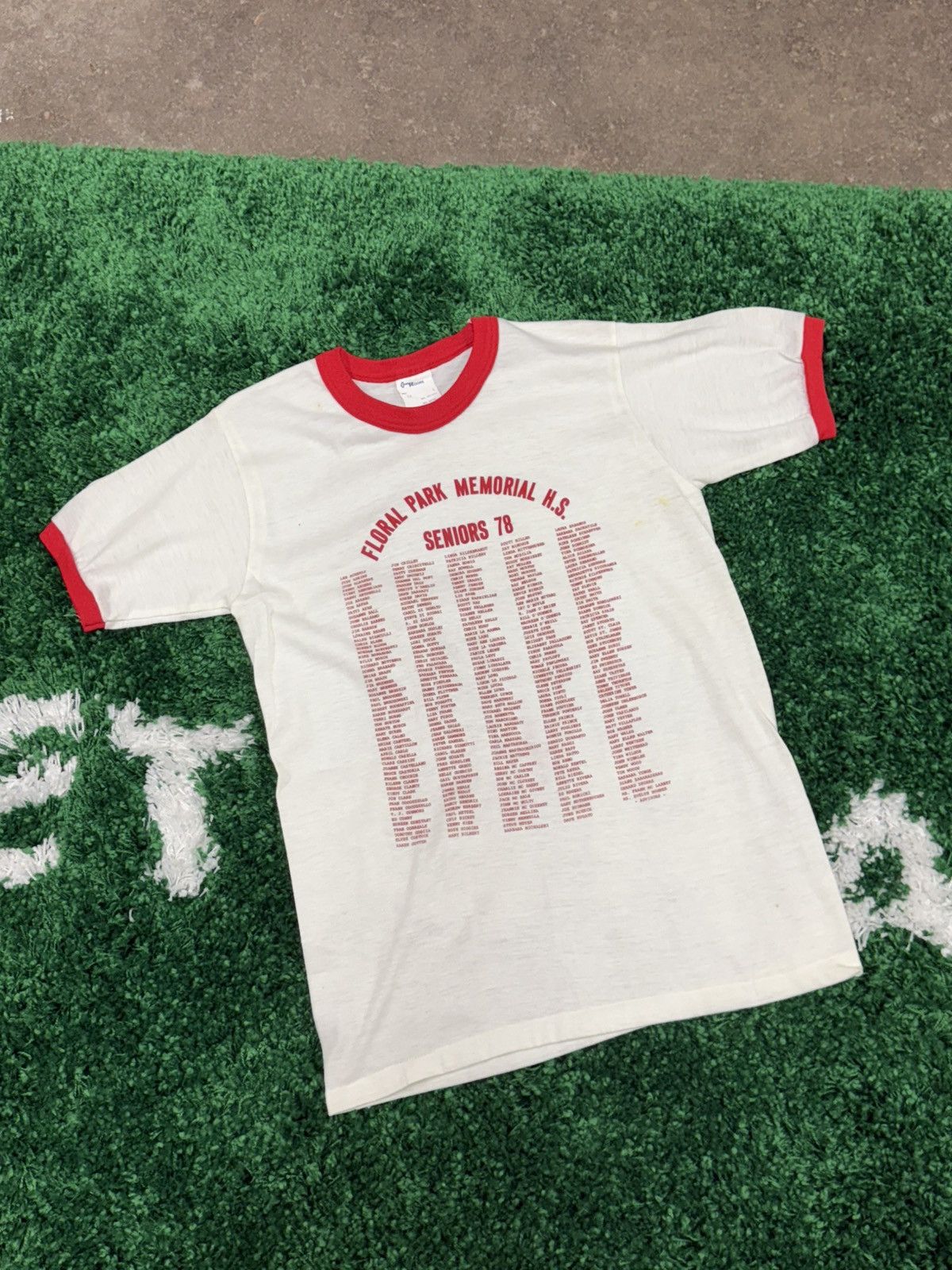 Vintage 70s Floral Park High School Ringer Tee Red Stitch Large Size US L / EU 52-54 / 3 - 1 Thumbnail