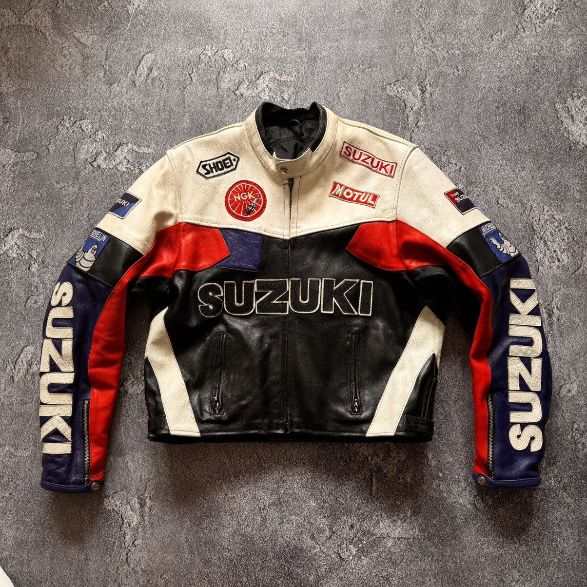 Genuine Leather 🔥 Vintage SUZUKI racing leather motorcycle jacket Size US L / EU 52-54 / 3 - 1 Thumbnail