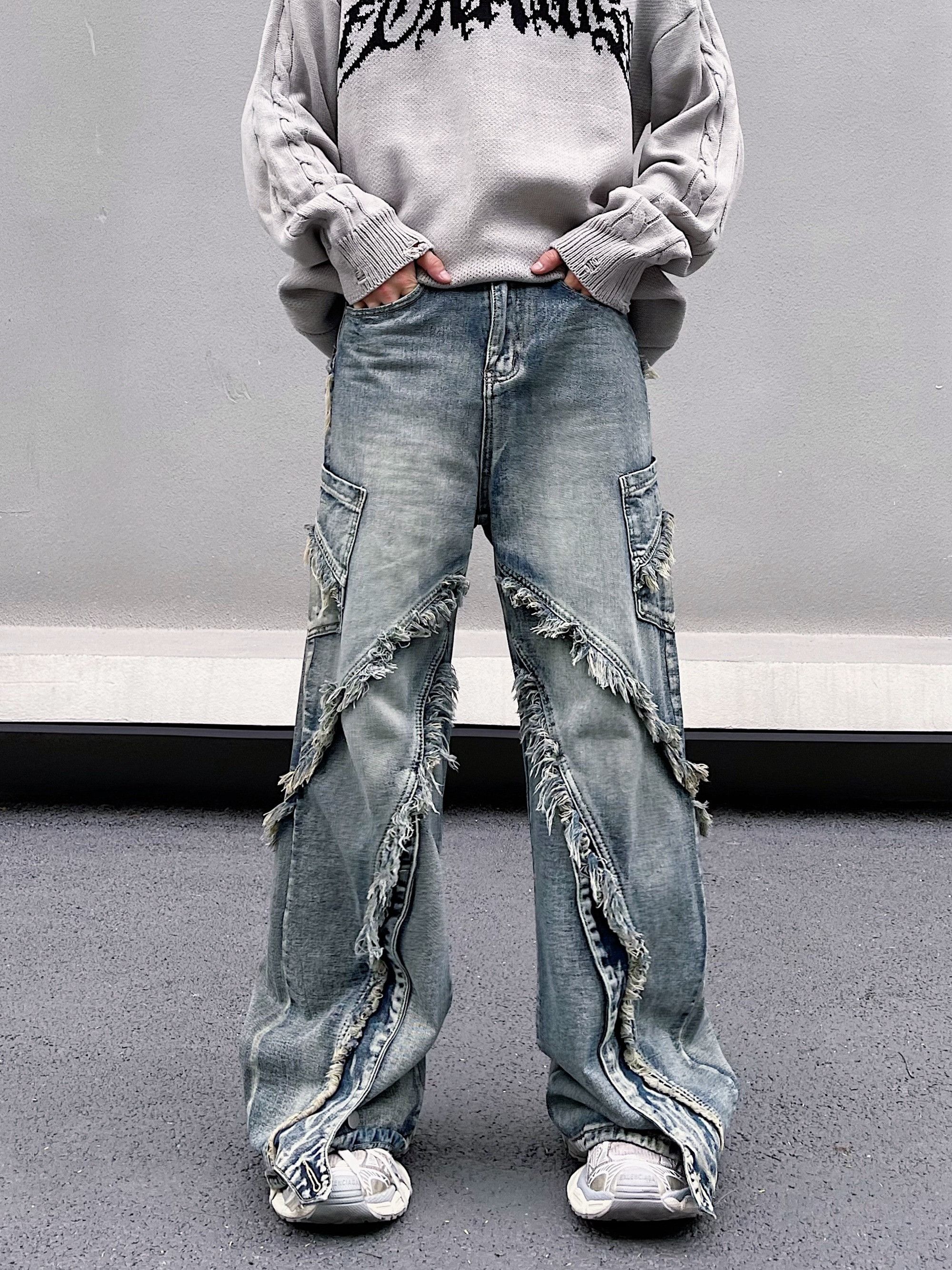 image of Opium Distressed Blue Denim Jeans, Men's (Size 32)