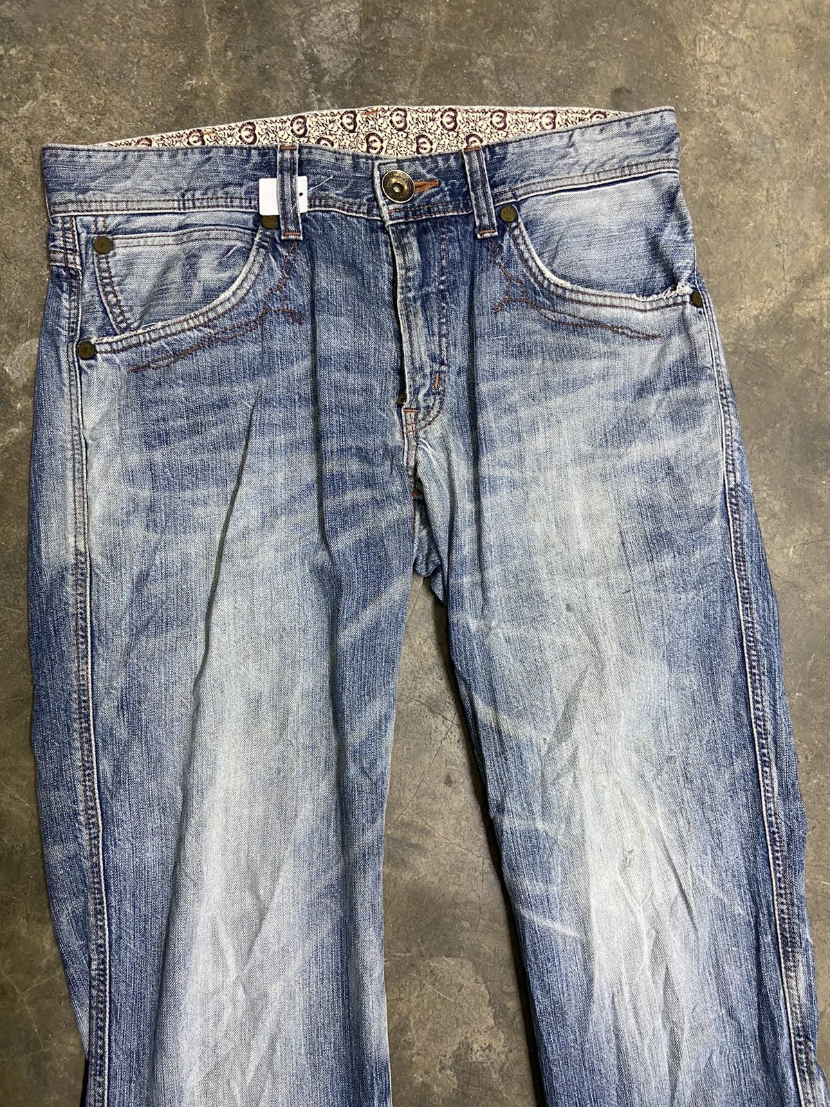 Le Grande Bleu (L.G.B.) 🔥 Vtg Edwin Jeans Blue Trip flare Street fashion distressed Size US 36 / EU 52 - 4 Thumbnail