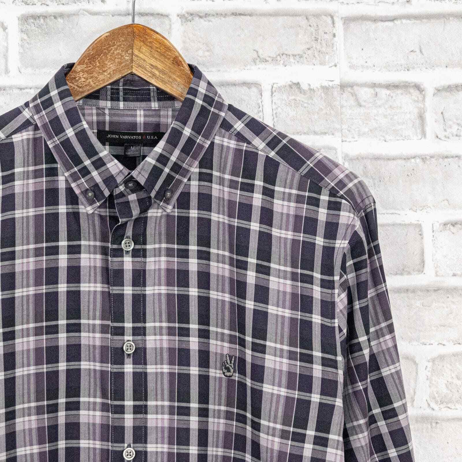 John Varvatos John Varvatos Peace Logo Button down Shirt Purple Gray Plaid Size US M / EU 48-50 / 2 - 2 Thumbnail