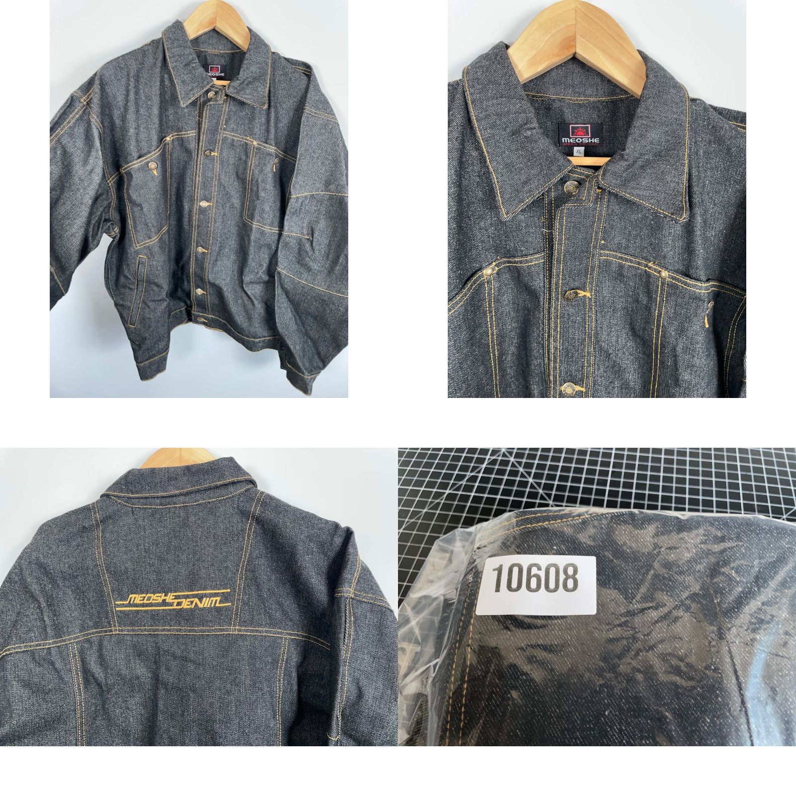 Denime Meoshe Hip Hop Style Denim Jacket Men's XL (Fits 2XL) Black Embroidered Y2K Rap Jacket Size US XL / EU 56 / 4 - 9 Thumbnail