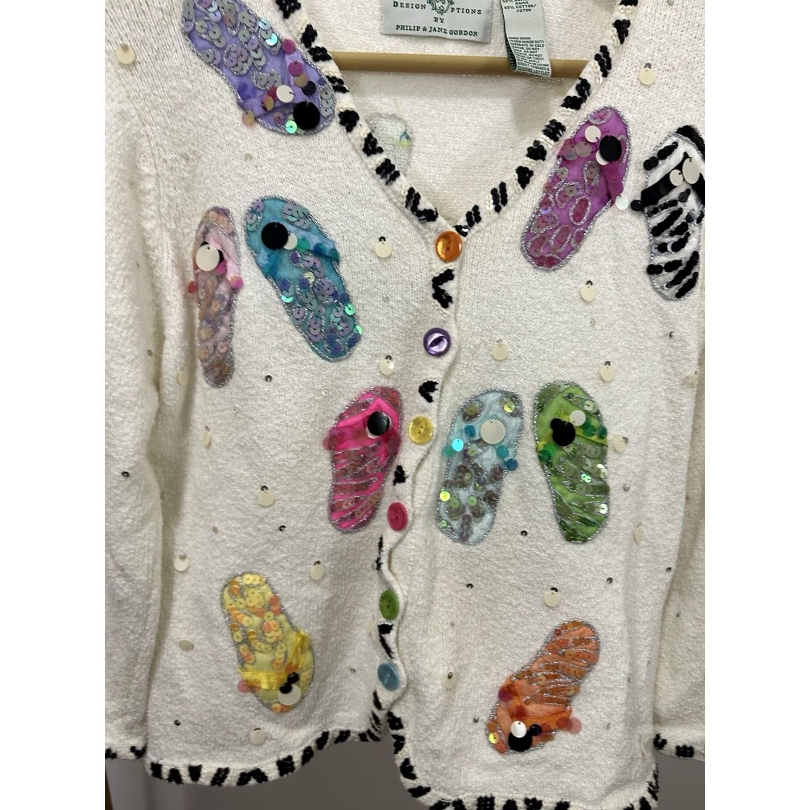 Vintage VTG Design Options Philip & Jane Gordon Beach Flip Flops Sweater Cardigan S Women White Beach SAND Jane Womens Cardigan S Small Size S / US 4 / IT 40 - 4 Thumbnail