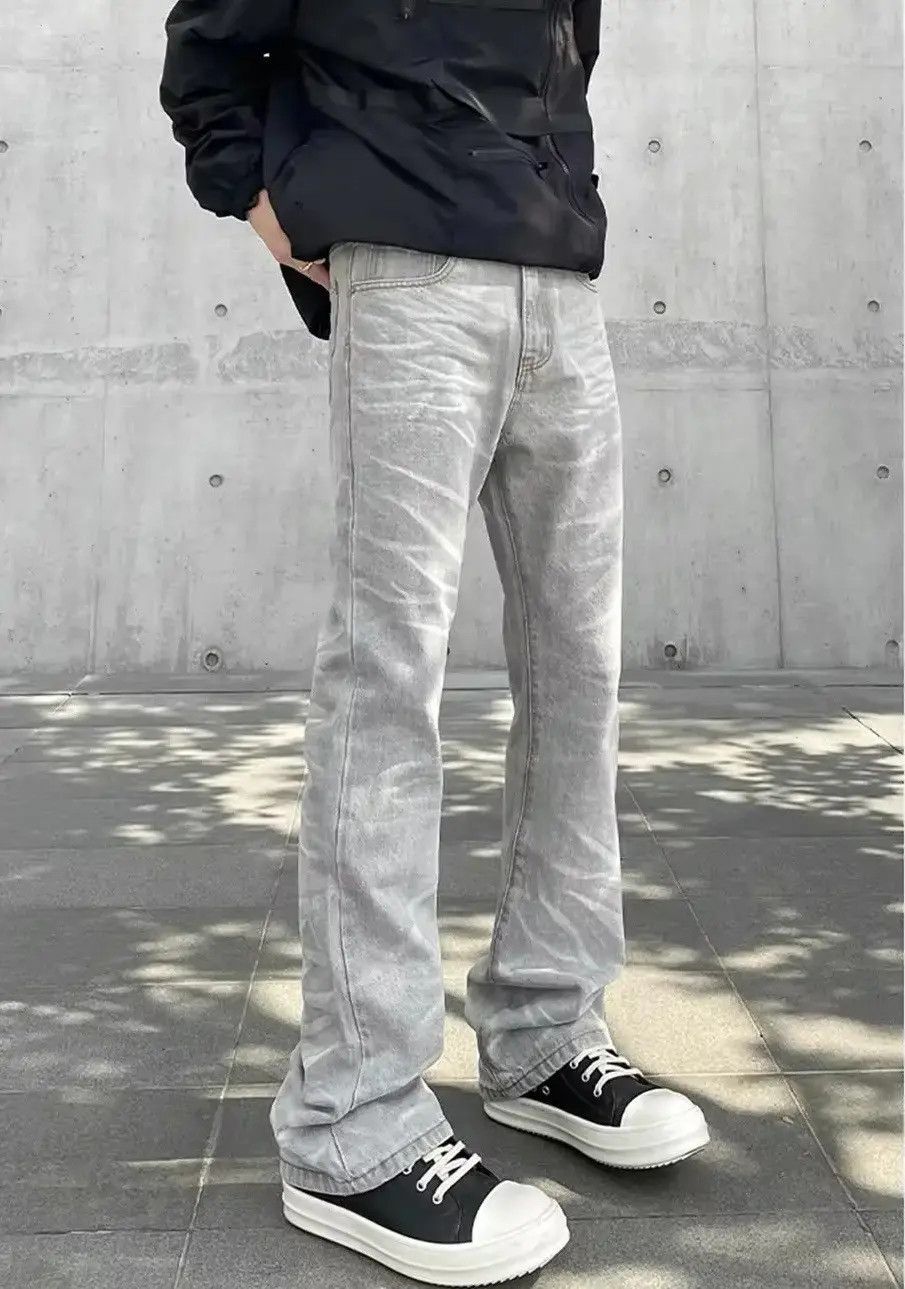 Avant garde fashion washed damage flared jeans pants