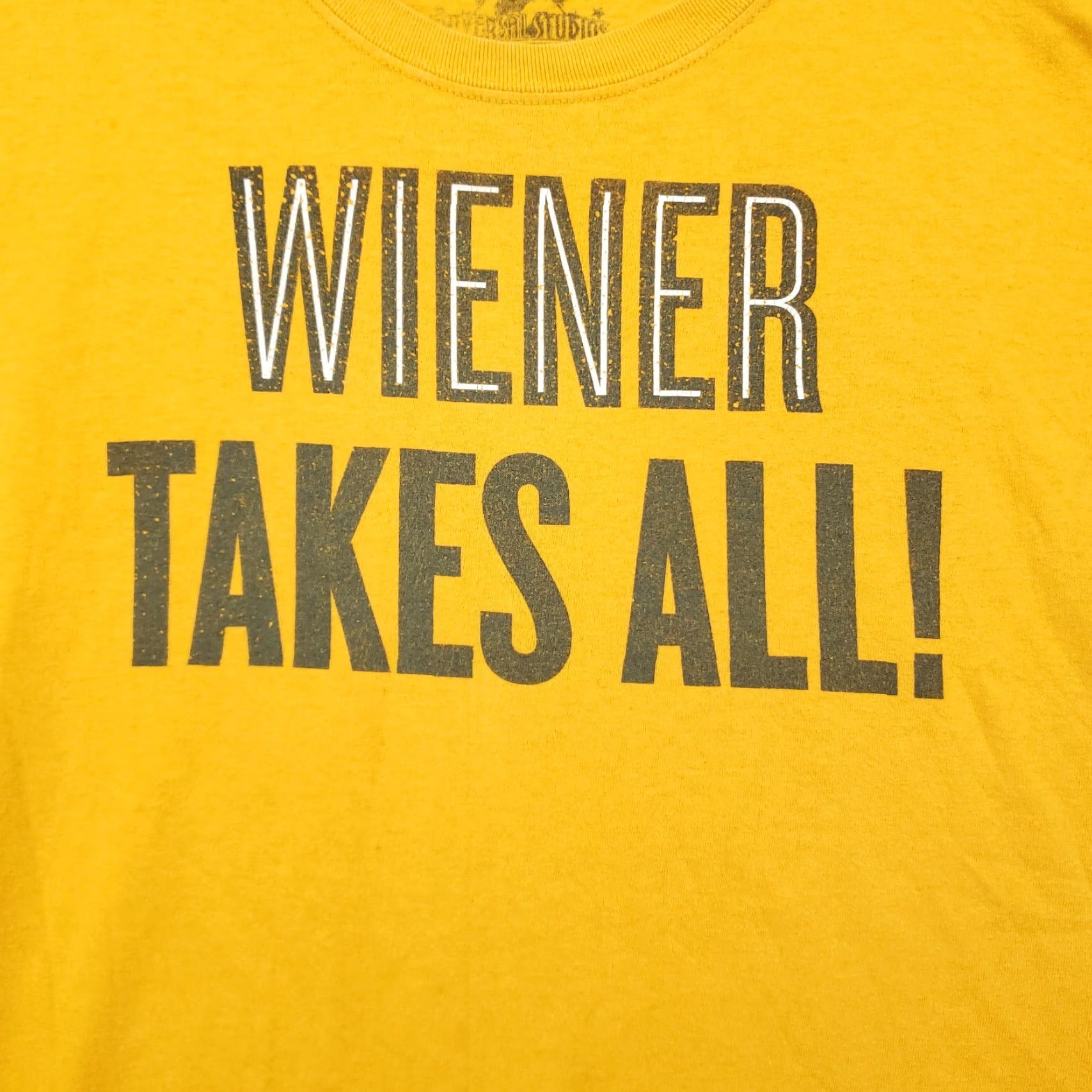 Vintage Universal Studios T-Shirt Mens XL Yellow Wiener Takes All Short Sleeves Cotton Size US XL / EU 56 / 4 - 4 Thumbnail