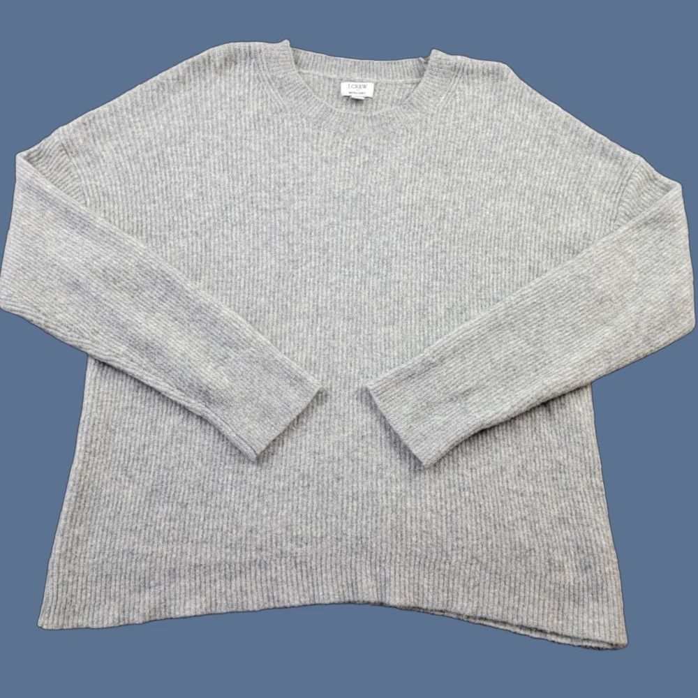 J.Crew J. Crew Sweater Womens Large Gray Ribbed Crewneck Pullover Knit Regular Wool Acrylic Spandex Polyamide Fall Winter Size L / US 10 / IT 46 - 1 Thumbnail