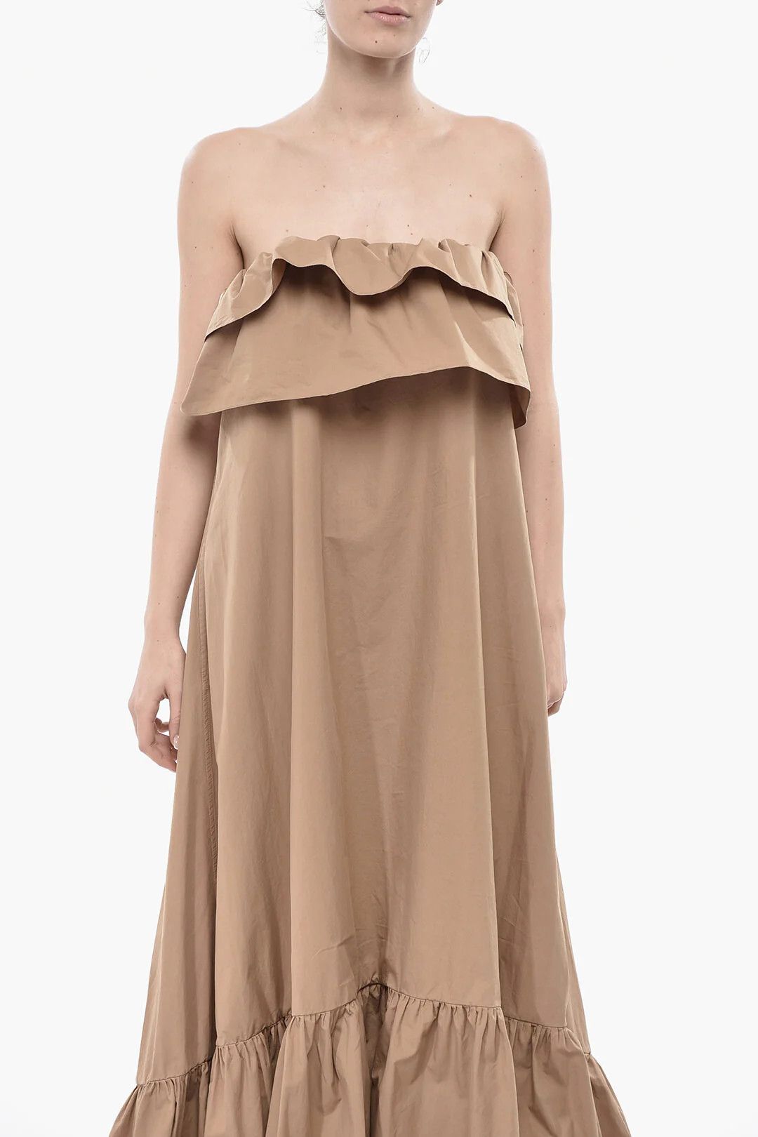 Saint Laurent Paris og1mm0326 Cotton Strapless Dress in Beige Size S / US 4 / IT 40 - 4 Thumbnail
