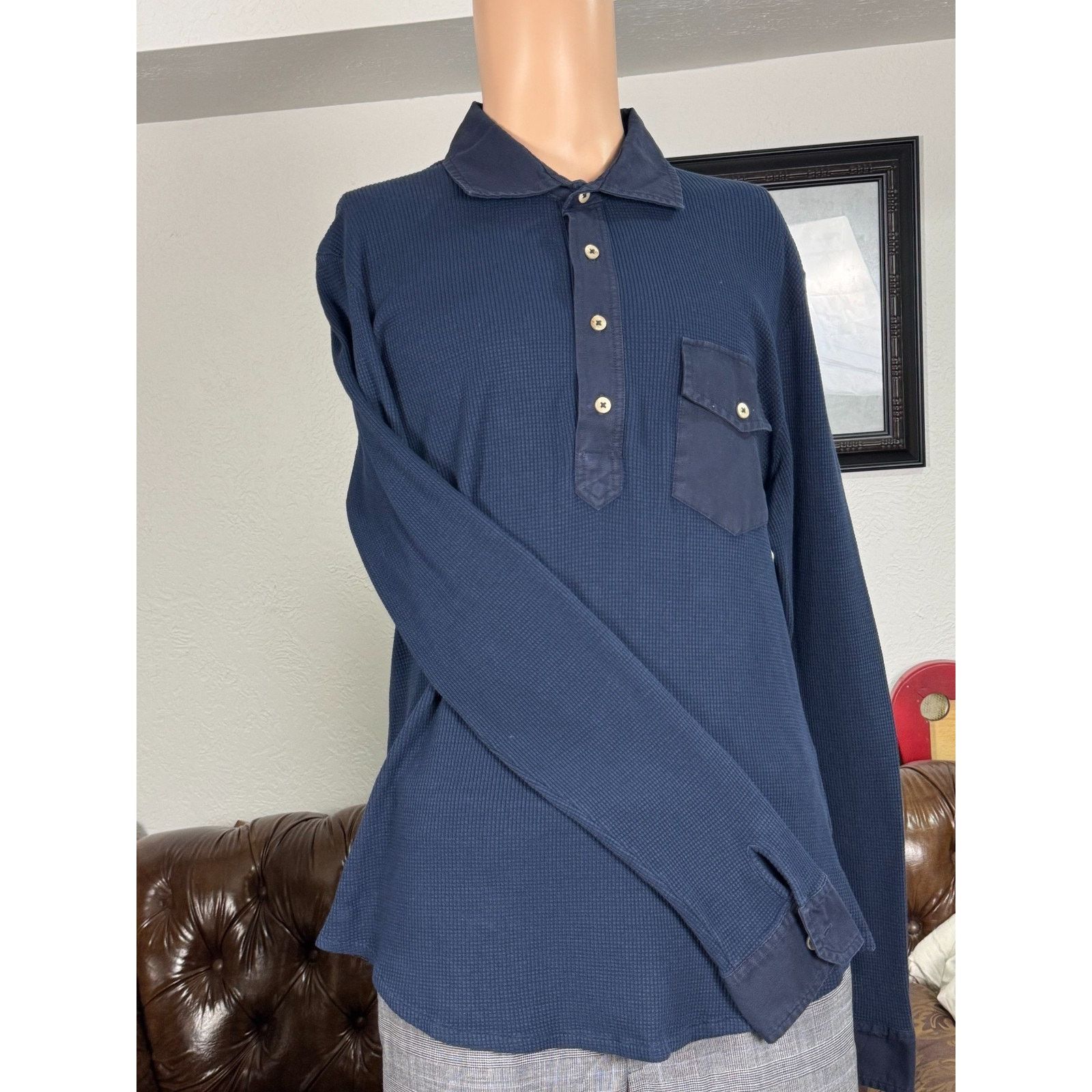 Eidos Napoli Eidos Napoli Waffle Knit Polo Shirt size 52/XL Blue Camicia Size US XL / EU 56 / 4 - 1 Thumbnail