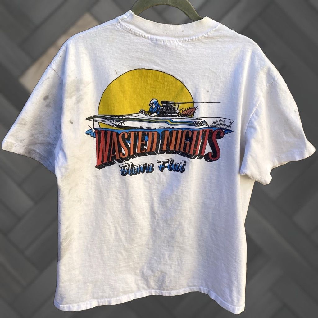 Hanes VINTAGE Hanes T-Shirt White Men L Graphic Print Blown Flatbottom Drag Boat 1980s Wasted Nights RBC Electric Size US L / EU 52-54 / 3 - 1 Thumbnail