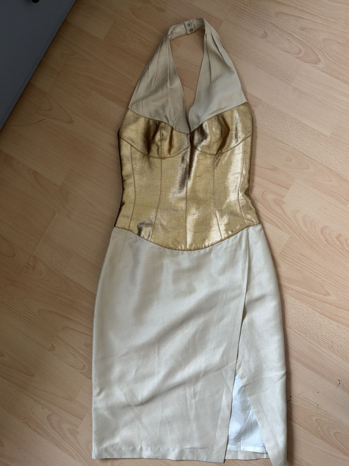 Thierry Mugler Vintage Thierry Mugler Couture Gold and Beige Halter Dress Size S / US 4 / IT 40 - 12 Thumbnail