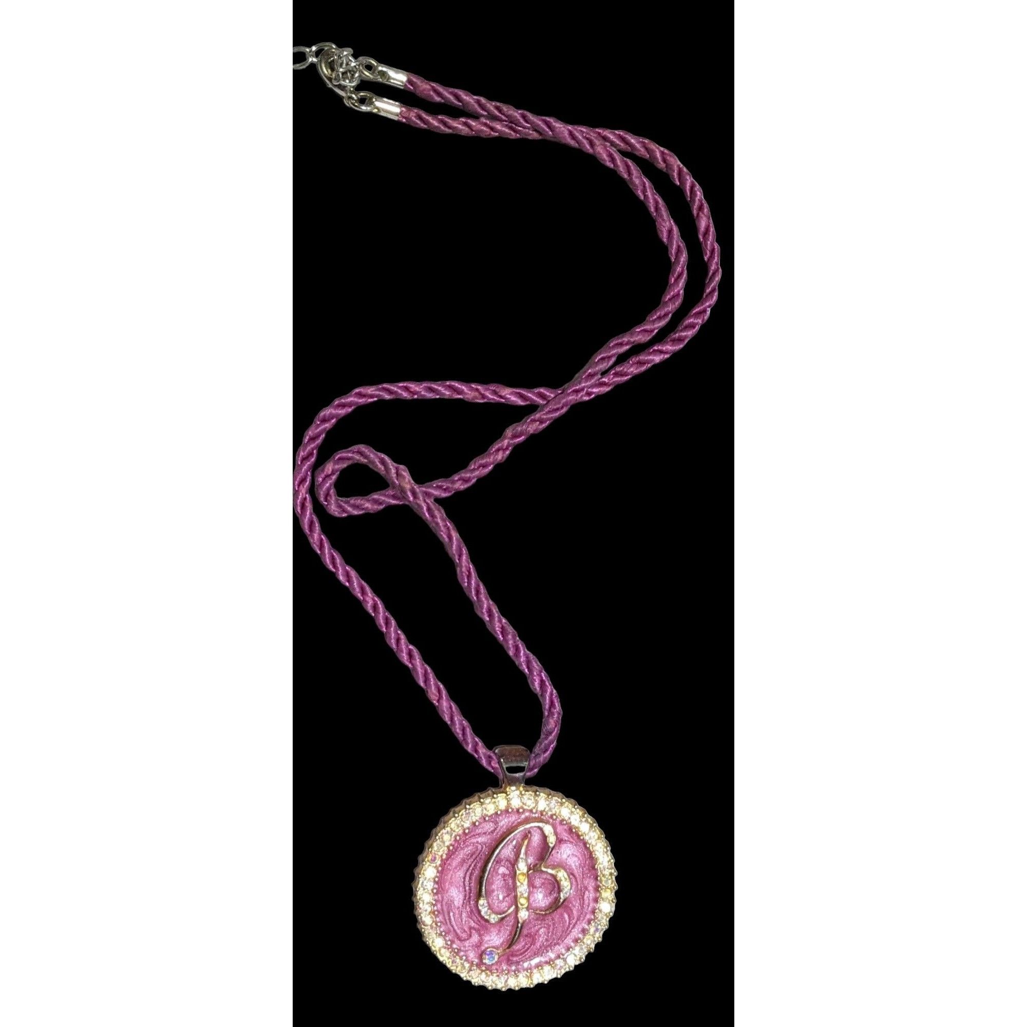 Other Purple Enamel Rhinestone B Medallion Necklace Size ONE SIZE - 1 Thumbnail