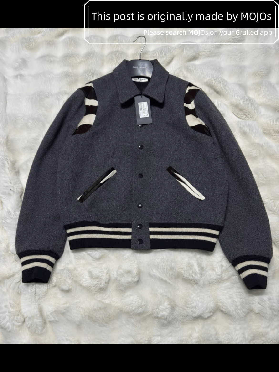 Sz 46 Saint Laurent Paris Zebra Pattern Grey Teddy Jacket