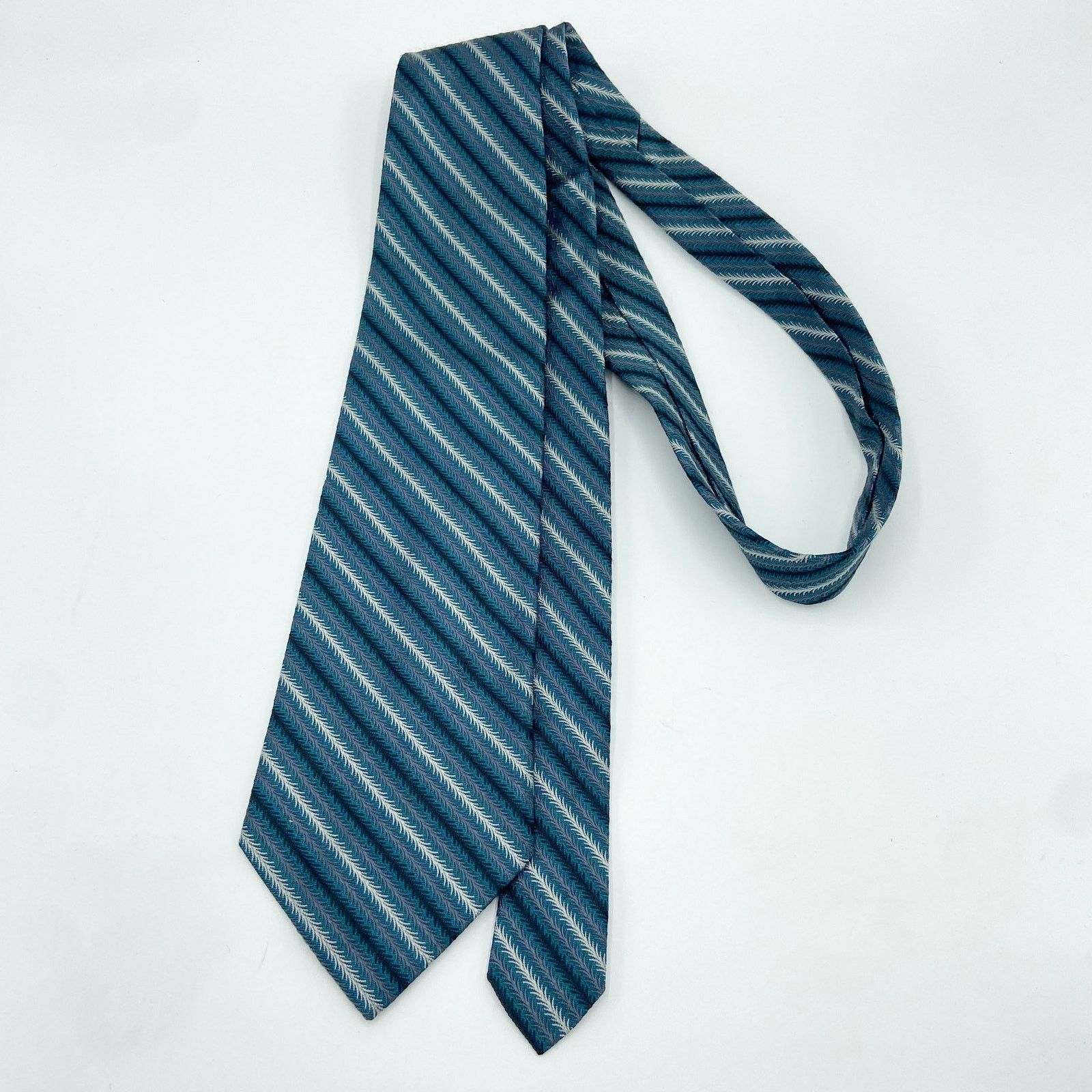 Coach Coach Necktie Teal Blue Diagonal Stripe Silk Jacquard Italy Size ONE SIZE - 6 Thumbnail