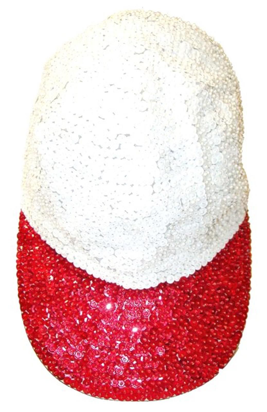 Designer Sequin Baseball Cap WHITE with RED BRIM Size ONE SIZE - 1 Preview