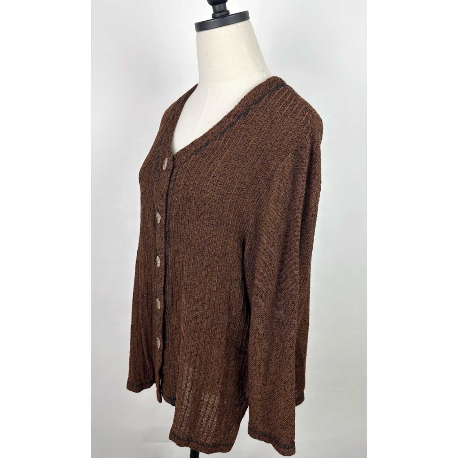 Vintage VINTAGE Cynthia Max Cardigan Womens L Brown Ochre Open Knit 90s Bohemian Size L / US 10 / IT 46 - 7 Thumbnail