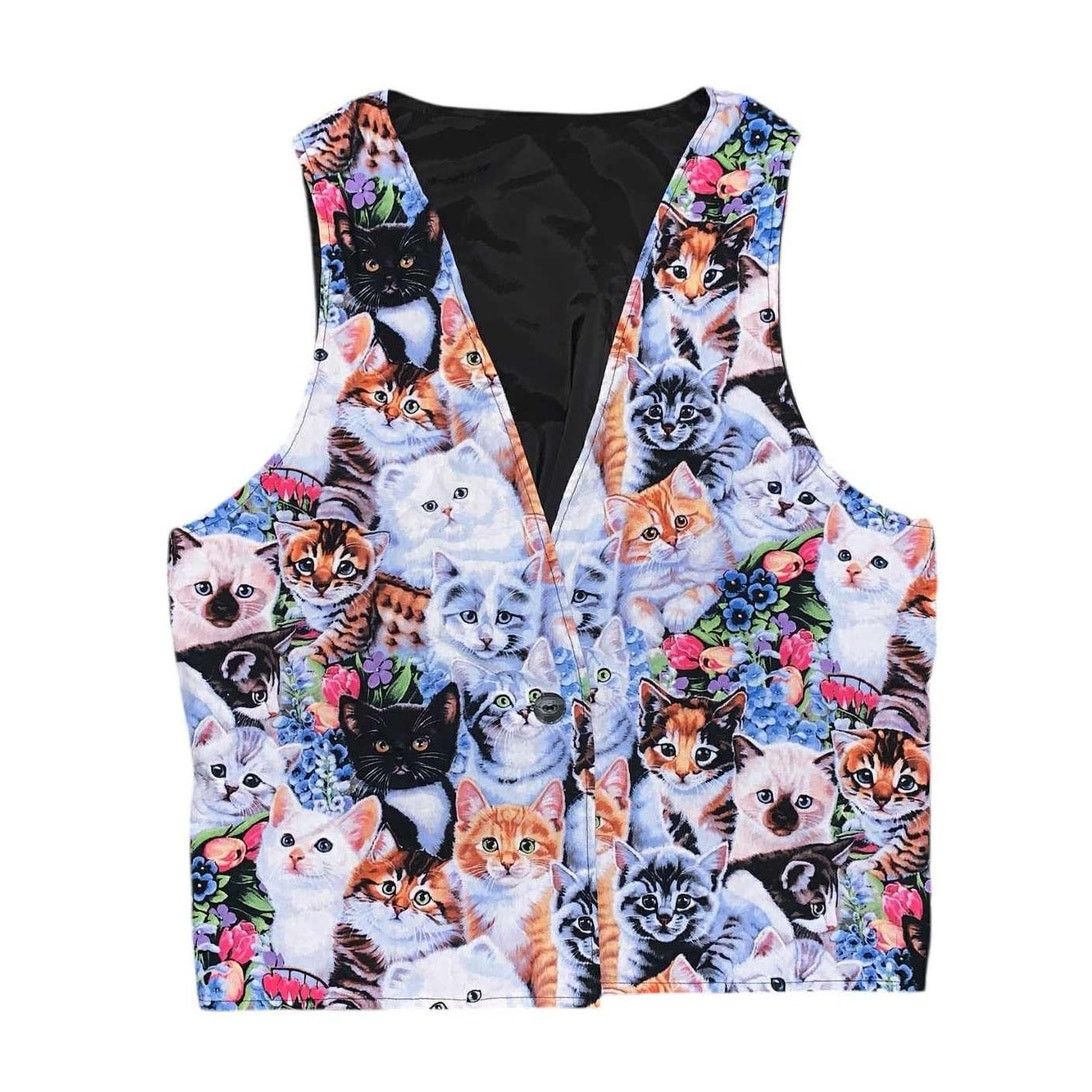 Other Handmade Cat Tapestry Fabric Button Vest Sleeveless Top M/L Size L / US 10 / IT 46 - 9 Thumbnail