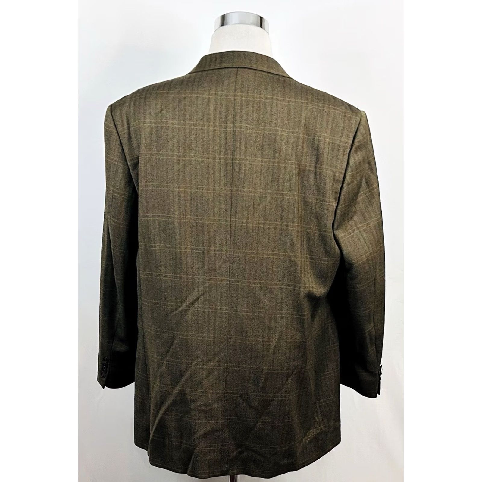 Faconnable Façonnable Sport Coat 48L Green Herringbone Plaid Three Button Wool Italy Mens Size US XS / EU 42 / 0 - 6 Thumbnail