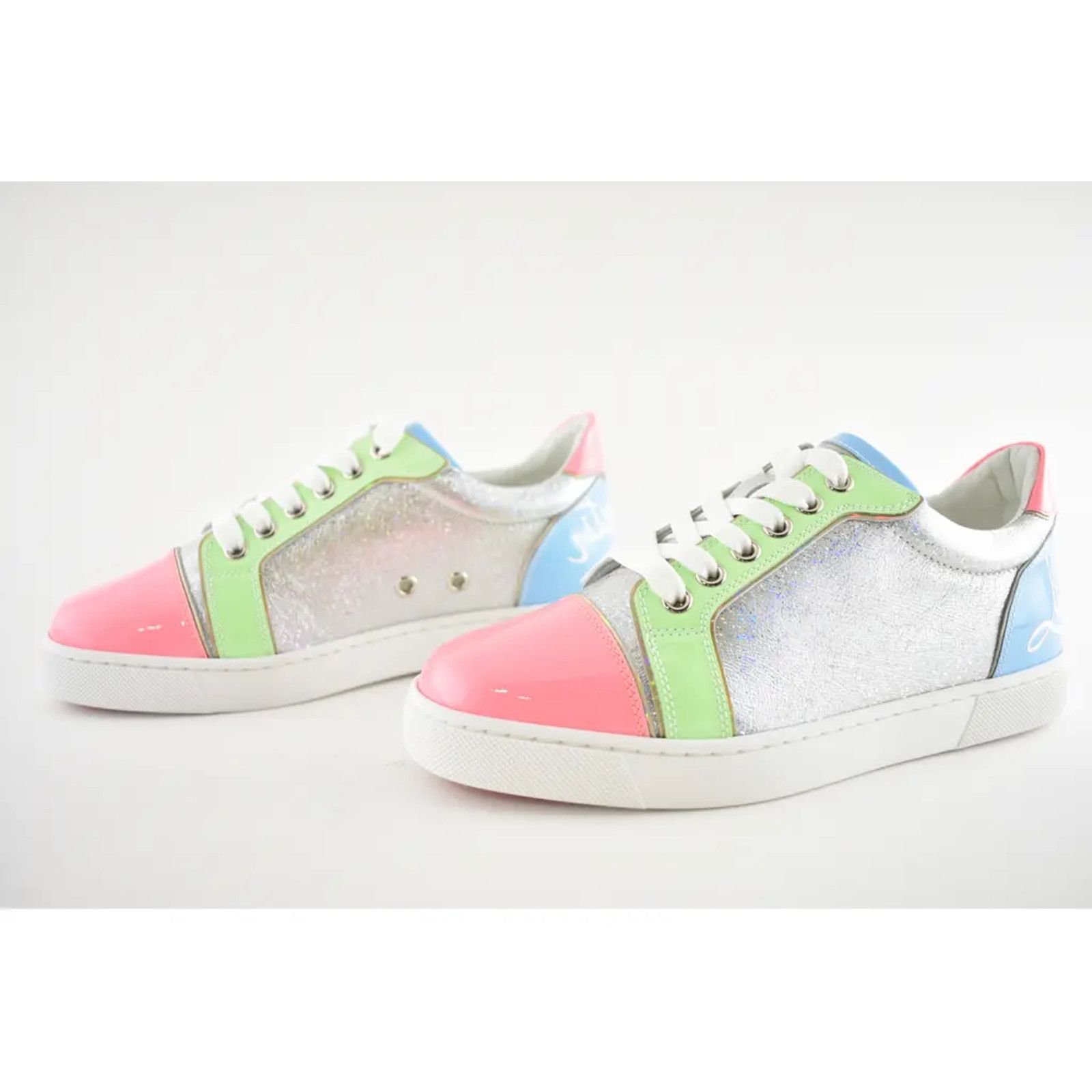 Christian Louboutin Christian Louboutin Pink Silver Blue Low Top Sneaker 38.5 Size US 8.5 / IT 38.5 - 9 Thumbnail