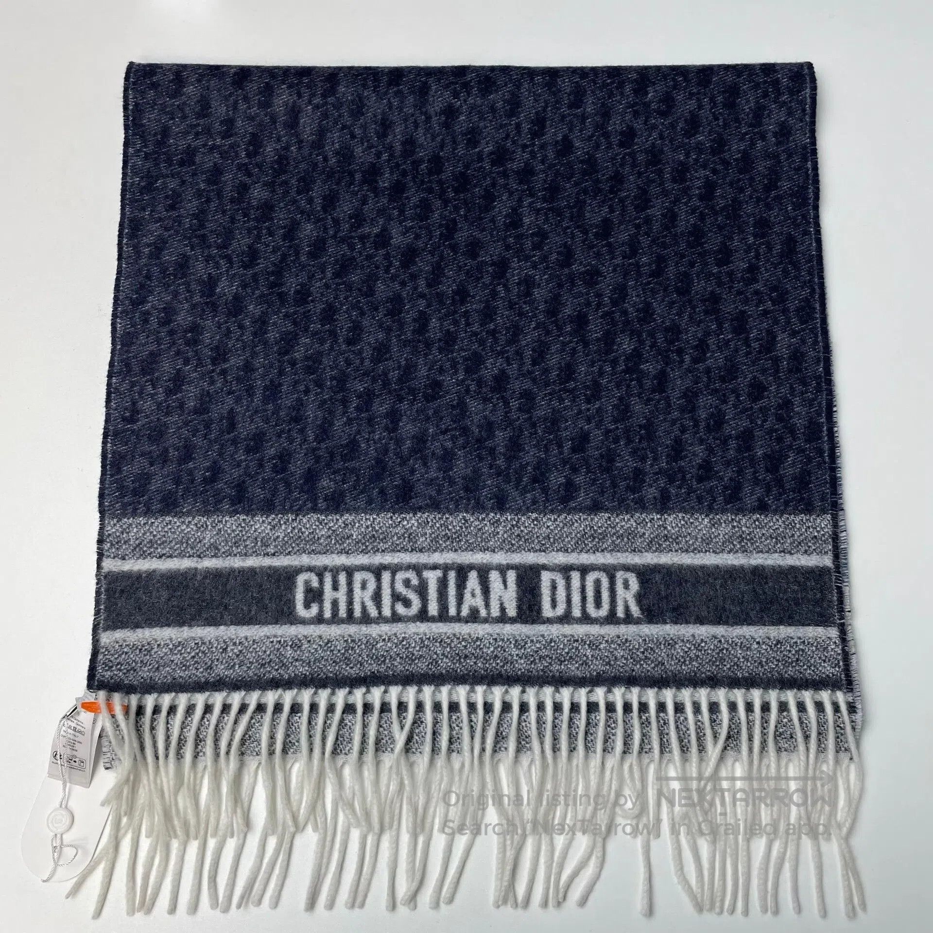 Dior Dior Navy blue cashmere fringed scarf| Size ONE SIZE - 1 Thumbnail