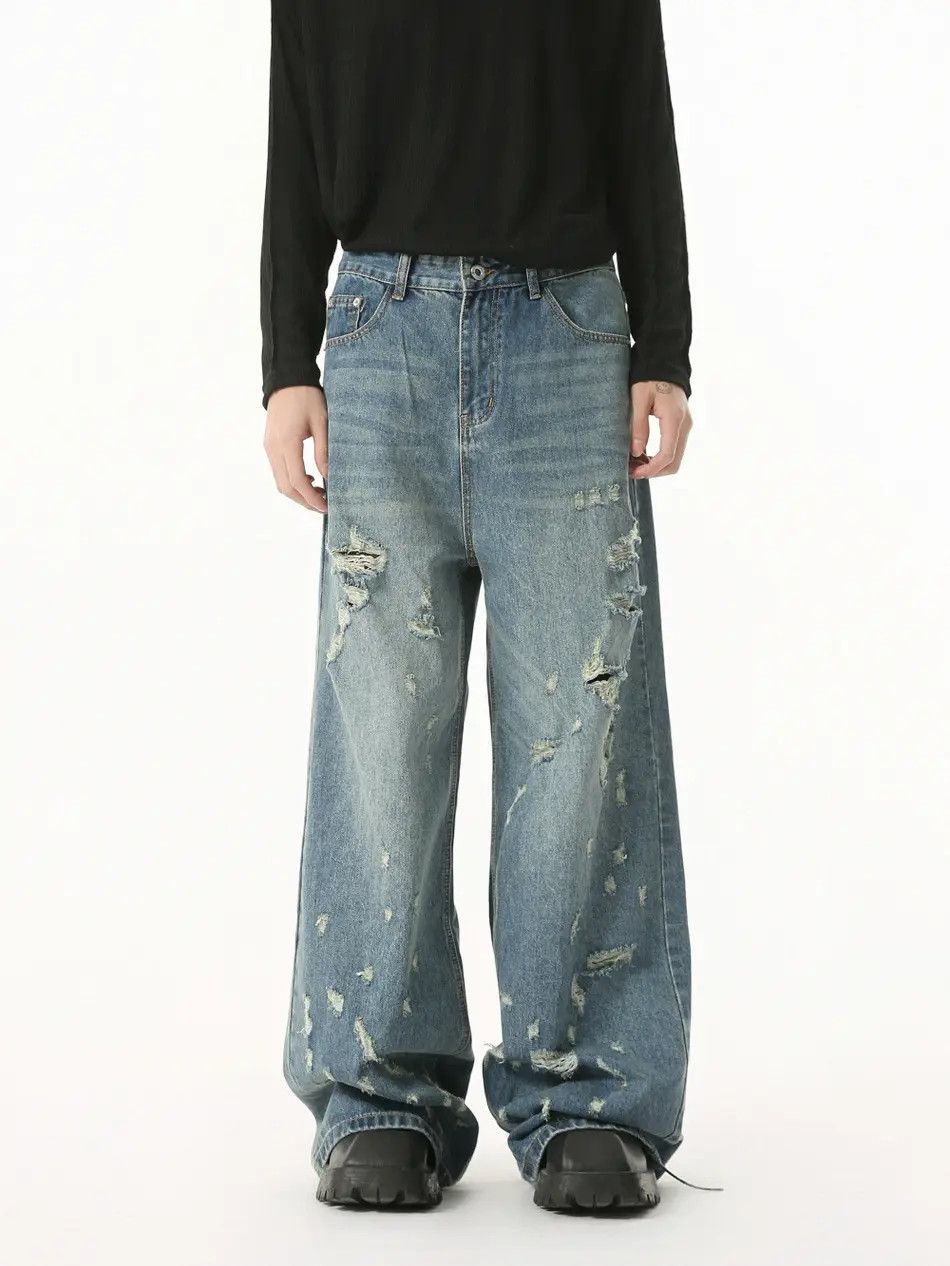 Japanese Brand Retro high street straight leg ripped jeans Size US 32 / EU 48 - 6 Thumbnail