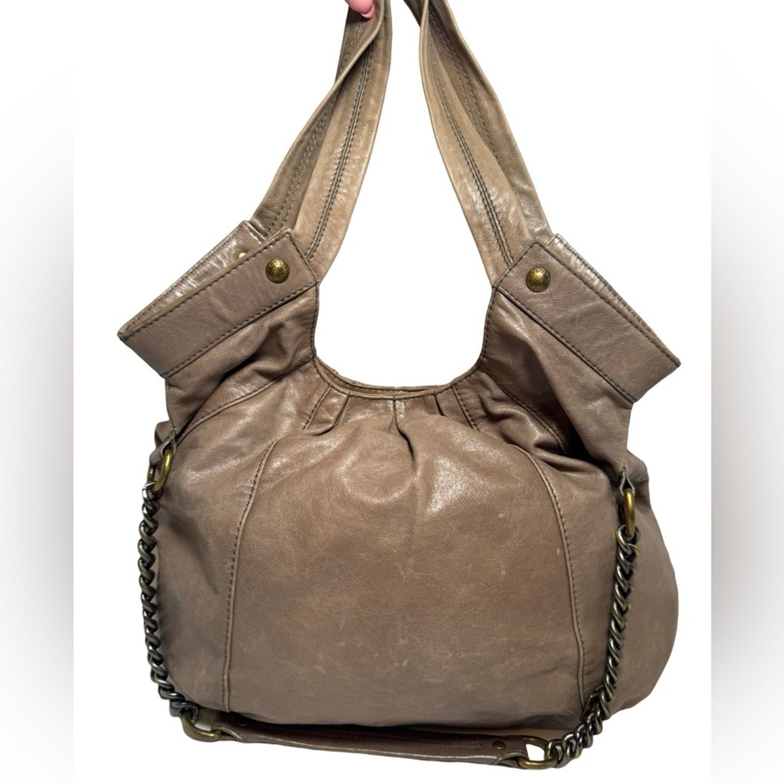 Hobo Hobo 2Way Taupe Leather Shoulder Bag w/Chain Strap Boho Chic Size ONE SIZE - 1 Thumbnail