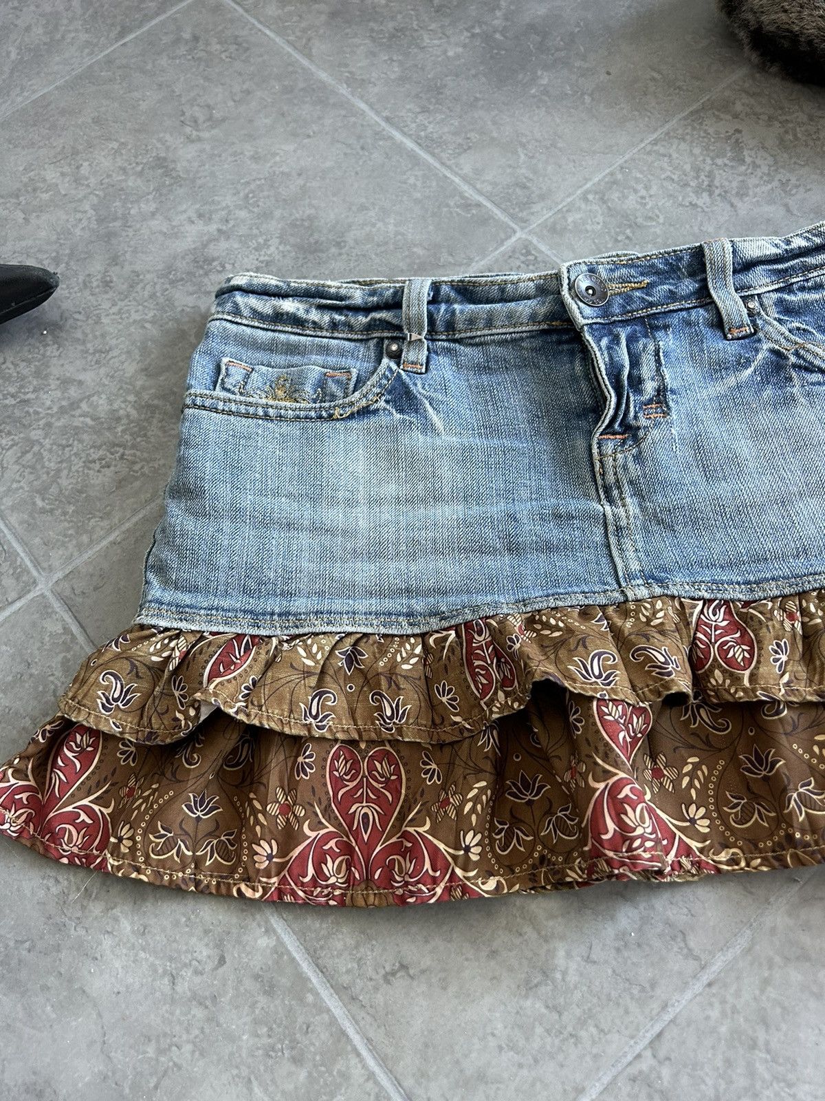 Vintage Y2K Mini Skirt Avant Garde Ruffle Denim Sexy 00s Size 26" / US 2 / IT 38 - 6 Thumbnail