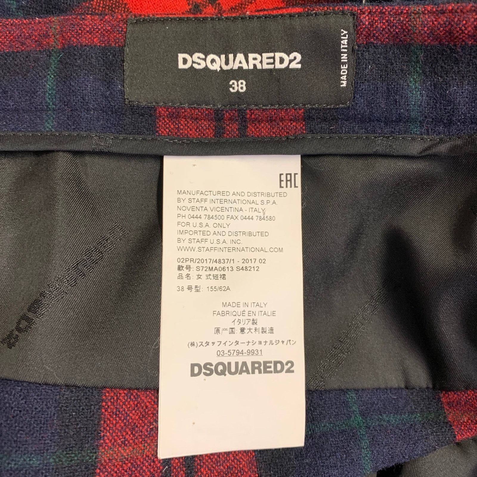 Dsquared2 DSQUARED2 Red Navy Black Wool Blend Plaid Asymmetrical Skirt Size 26" / US 2 / IT 38 - 3 Thumbnail