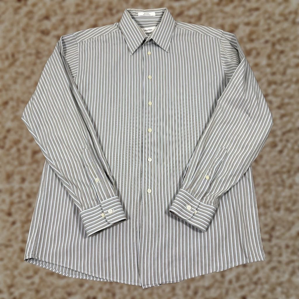 Calvin Klein Calvin Klein Slim Fit Button-Down Shirt Men’s Size 16 34/35 Gray White Stripes Shirt Mens Slim Stripe Calv in Klein Button-Down Shirt Size US L / EU 52-54 / 3 - 1 Thumbnail