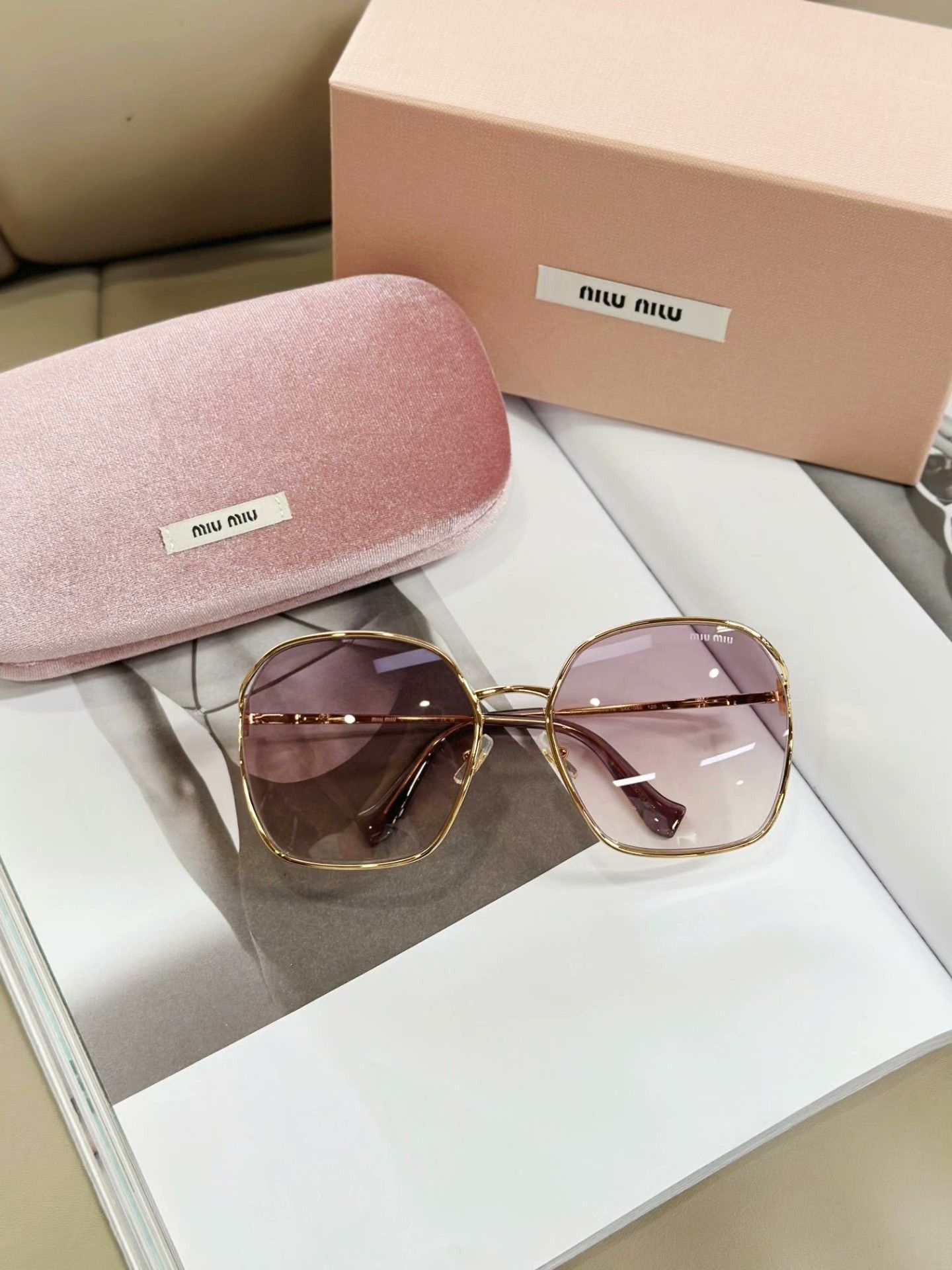Miu Miu MIUMIU Gold Square-Round Oversized Sunglasses Size ONE SIZE - 1 Thumbnail