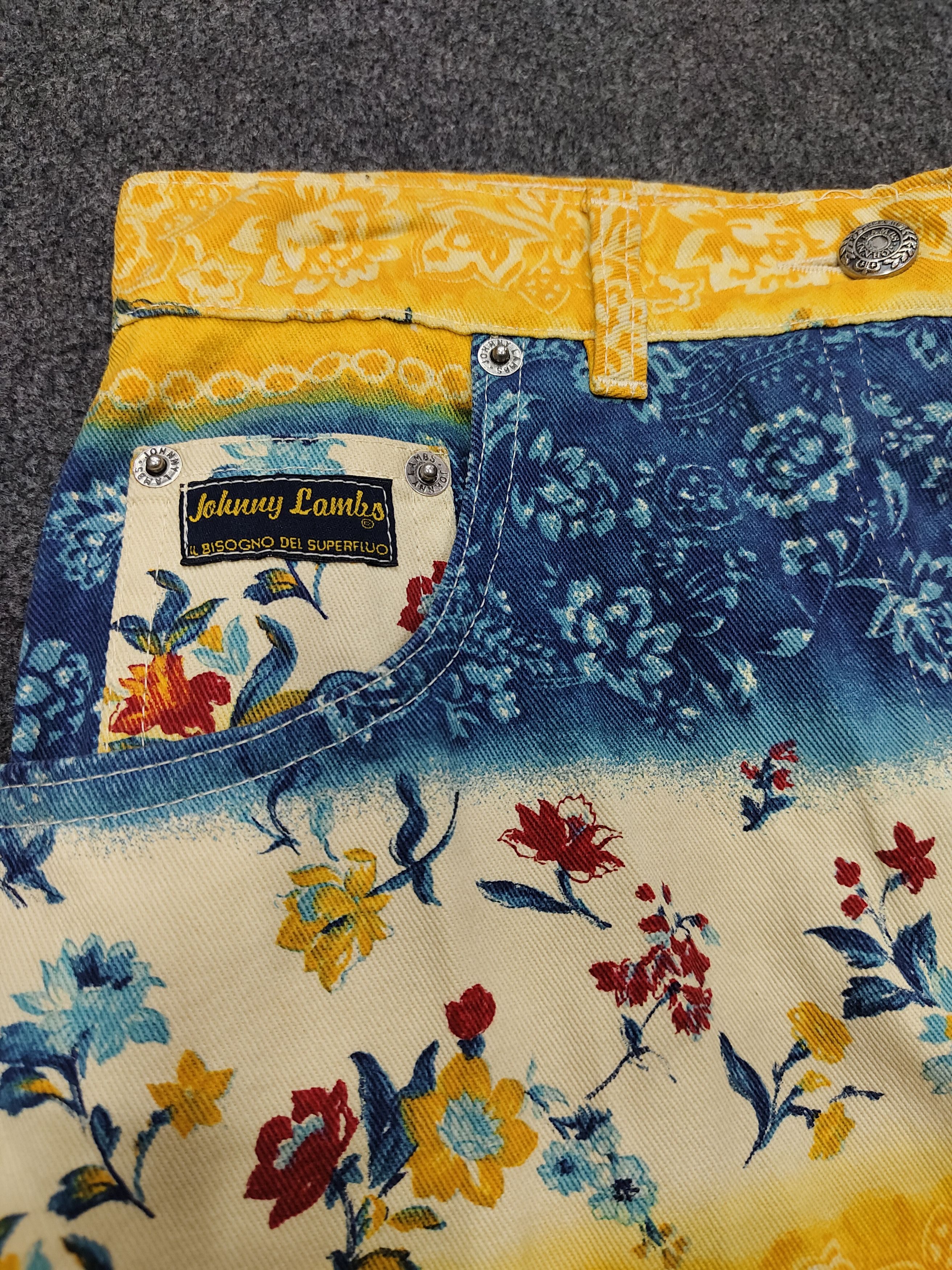 Vintage 90s Johnny Lambs🇮🇹 Florals Baroque Garden Denim Skirt Size 29" - 3 Thumbnail