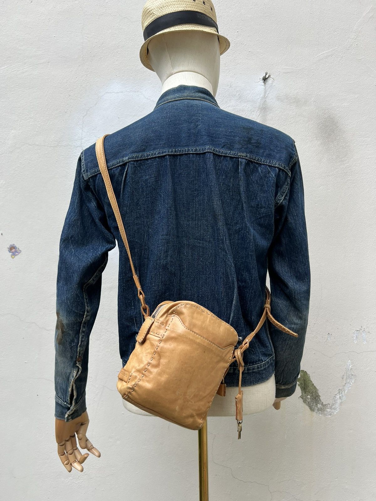 Leather Genten Japan Distressed Patina Leather Sling Bag Size ONE SIZE - 1 Thumbnail