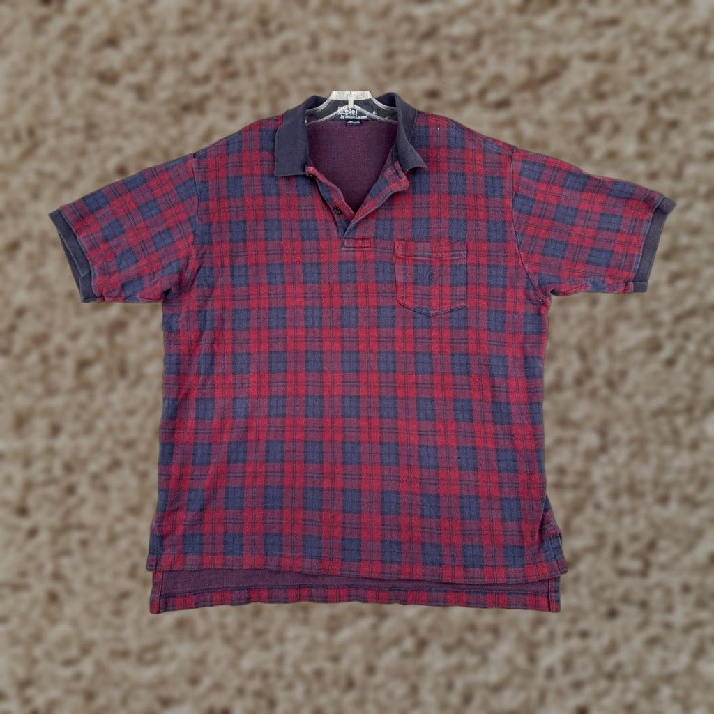 Ralph Lauren VINTAGE Ralph Lauren Polo Shirt Men XL Red Plaid 100% Cotton Button Collar Short Sleeve Golf Driving Outdoors Casual Vintage 70s Mens Size US XL / EU 56 / 4 - 1 Thumbnail
