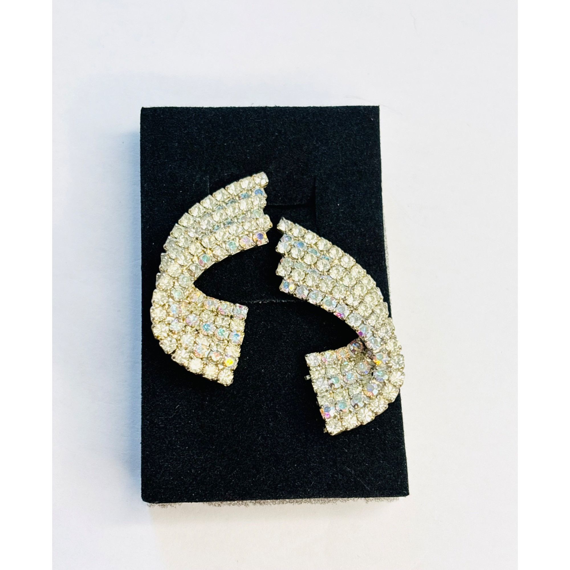 Other Vintage Rhinestone Statement Earrings Silver Tone Fan Shape Size ONE SIZE - 1 Thumbnail