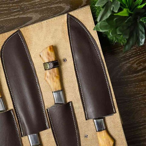 Other Kitchen Knife Set of 5 with Olive-Wood & Brass Handles Size ONE SIZE - 3 Thumbnail