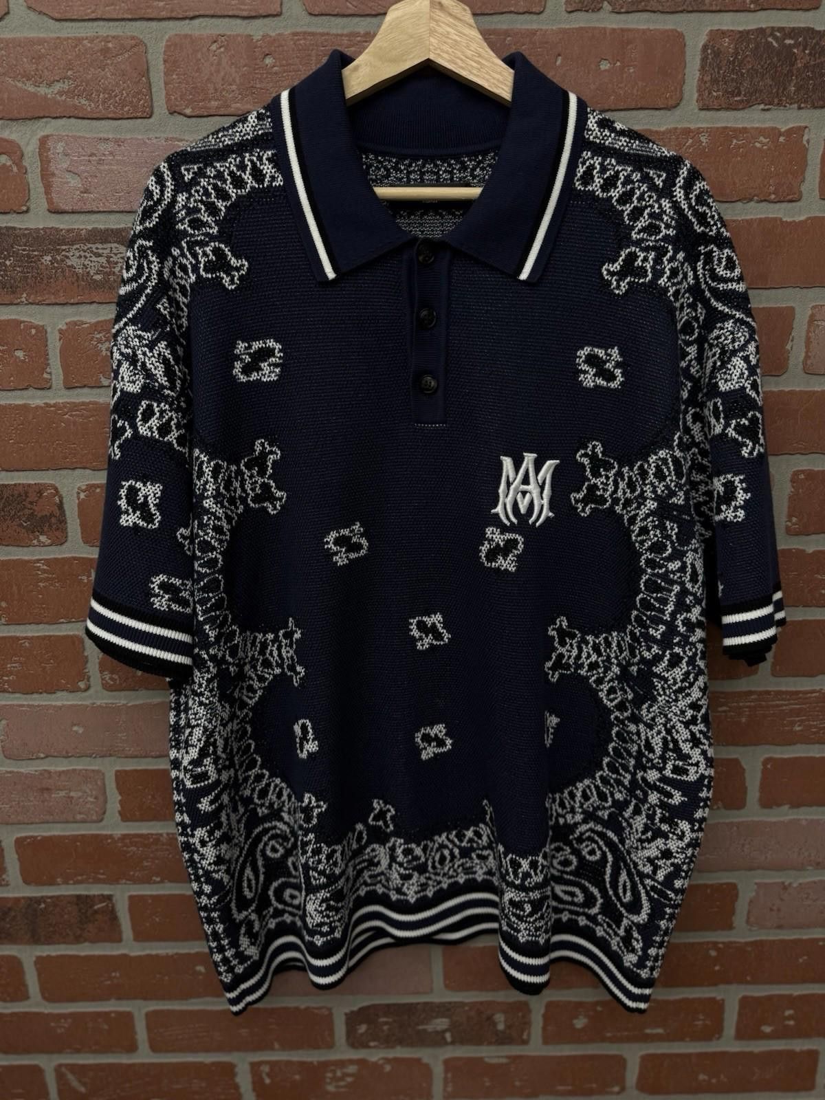 Amiri Bandana Short Sleeve Polo Shirt Blue Dress Style XL