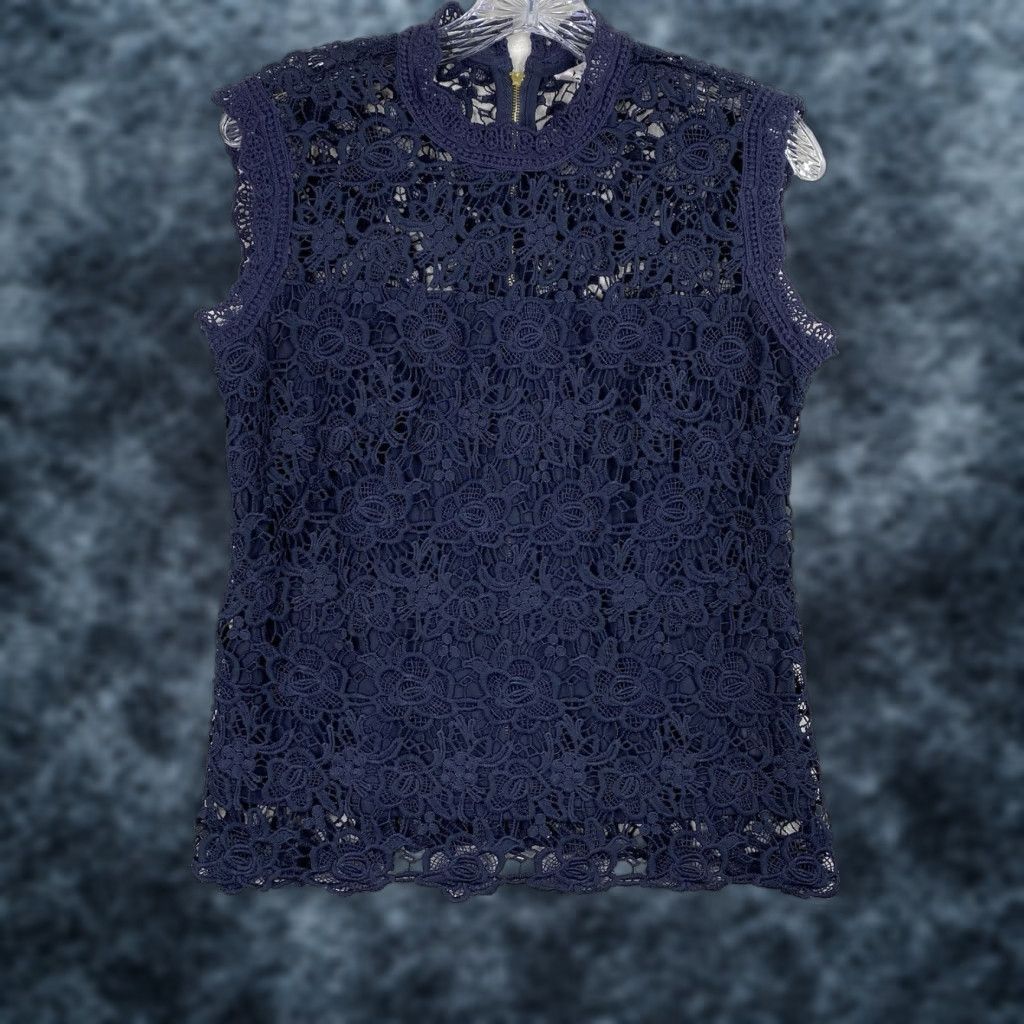Nanette Lepore Nanette Lepore Top Womens S Blue Lace Sleeveless Mock Neck Lined Crochet Floral Bohemian Party/Cocktail, Wedding, Casual Shirt, Regular Women, Blue, S Size S / US 4 / IT 40 - 1 Thumbnail