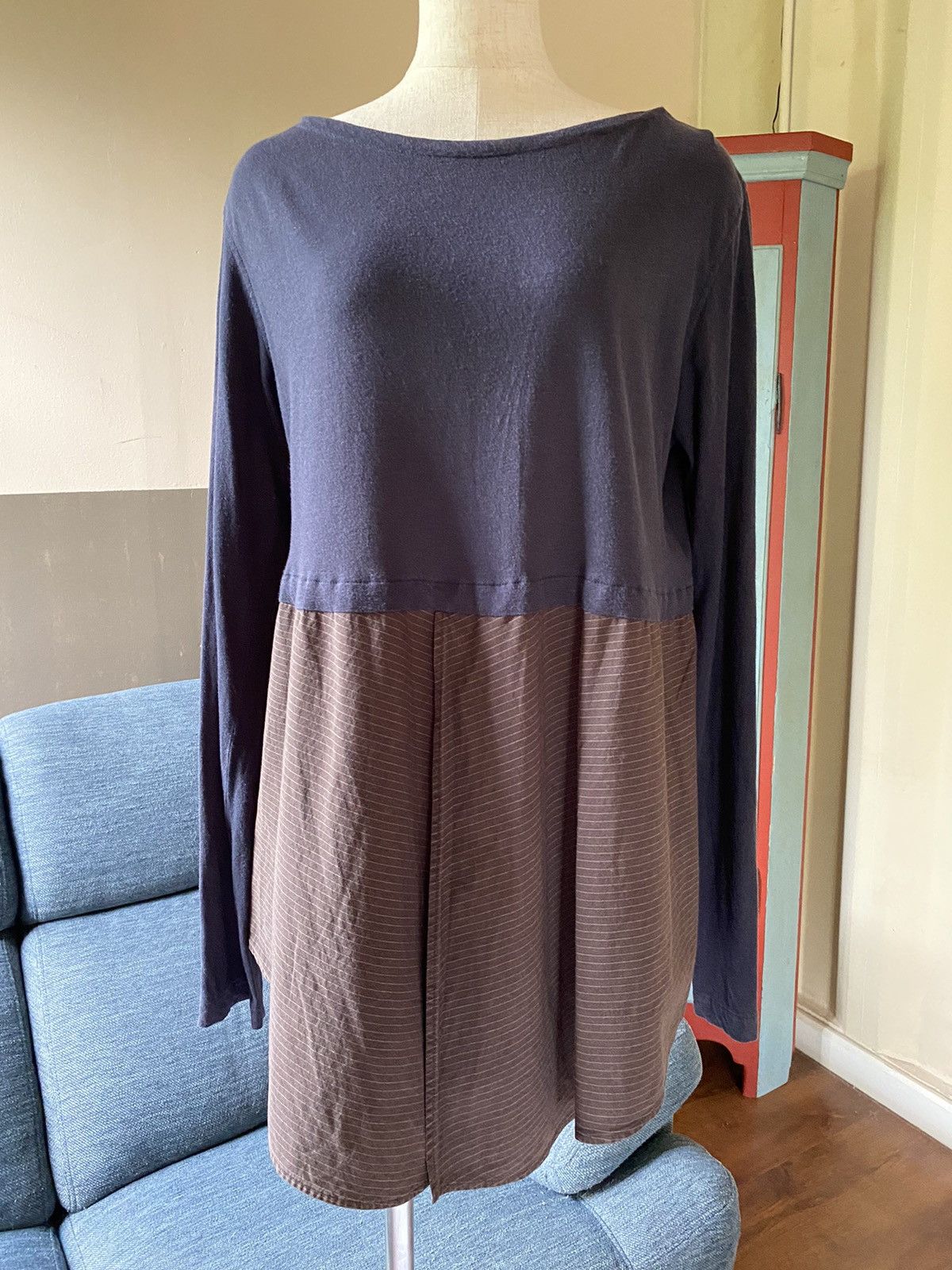 Y's × Yohji Yamamoto Y's YOHJI YAMAMOTO Navy & Brown Layered Tunic Top Size ONE SIZE - 3 Thumbnail